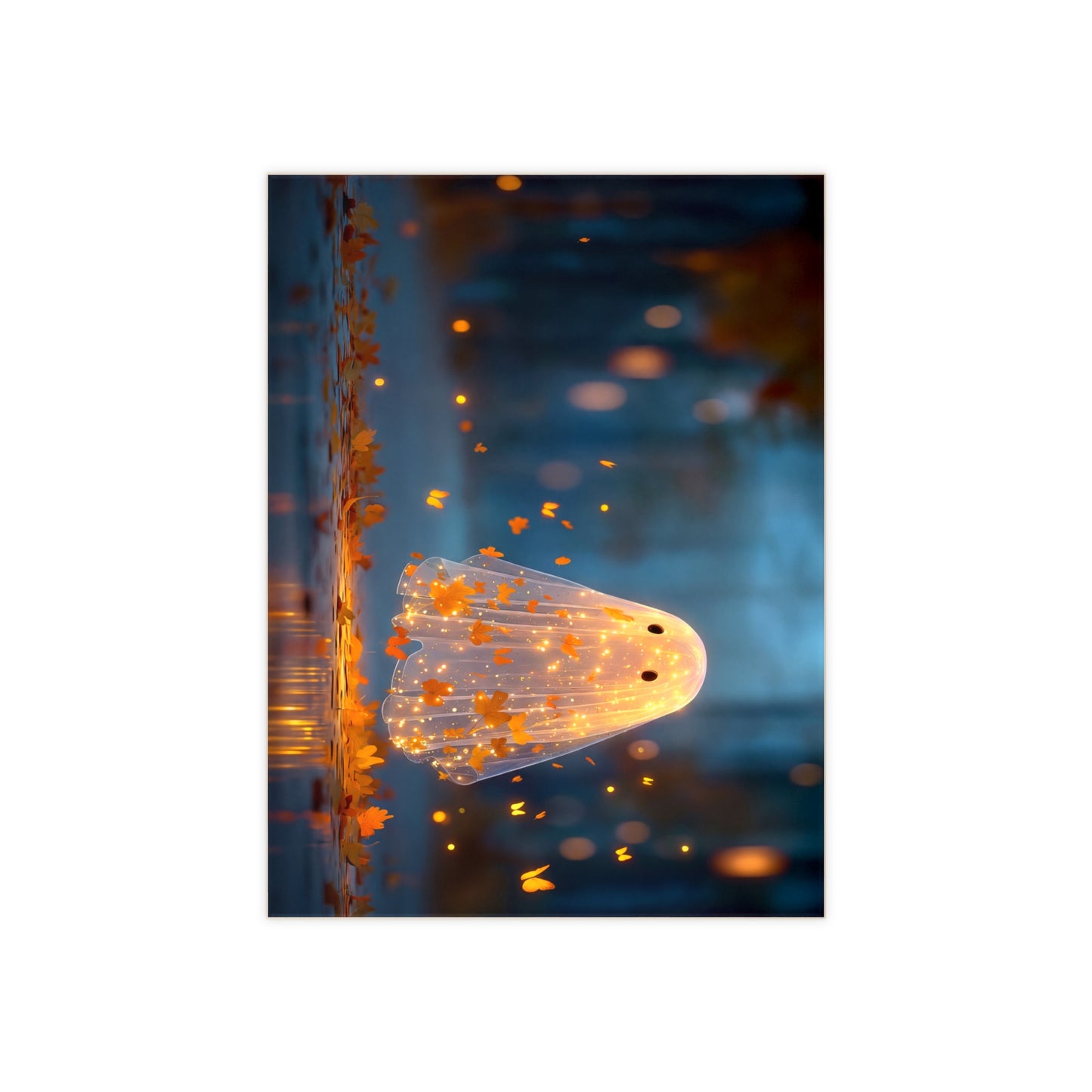 Gentle Ghost with Autumn Leaves Ceramic Photo Tile – Whimsical Twilight Spirit