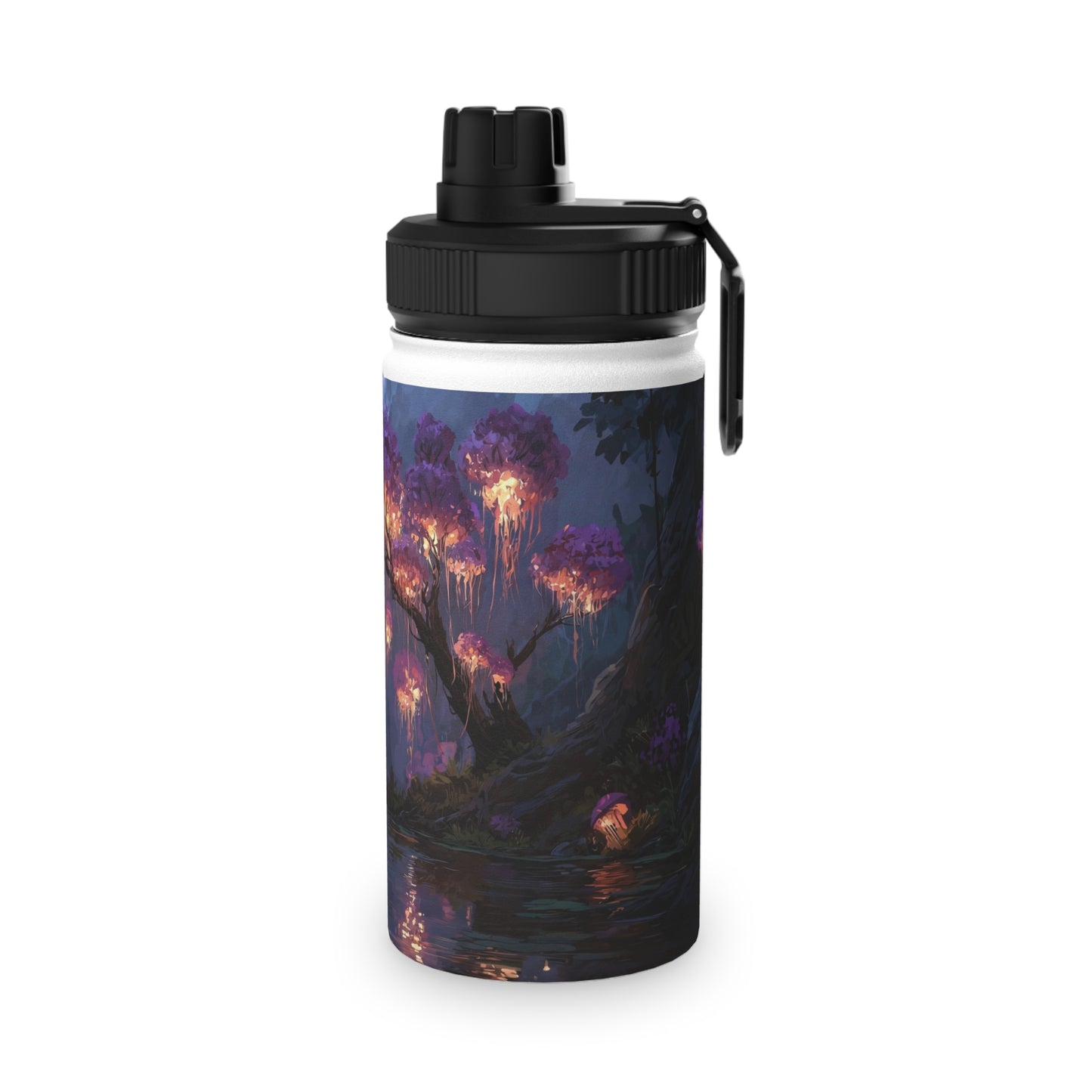 Luminous Glade Stainless Steel Water Bottle, Sports Lid – Twilight Bloom Sanctuary