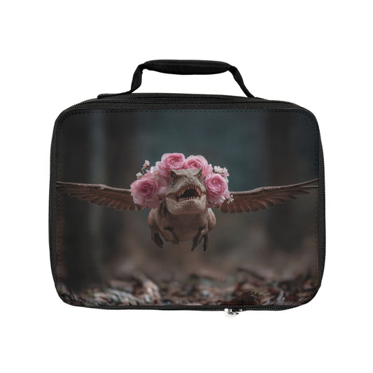 Rose-Crowned Tyrannosaur Lunch Bag – Forest Flight with Floral Fury