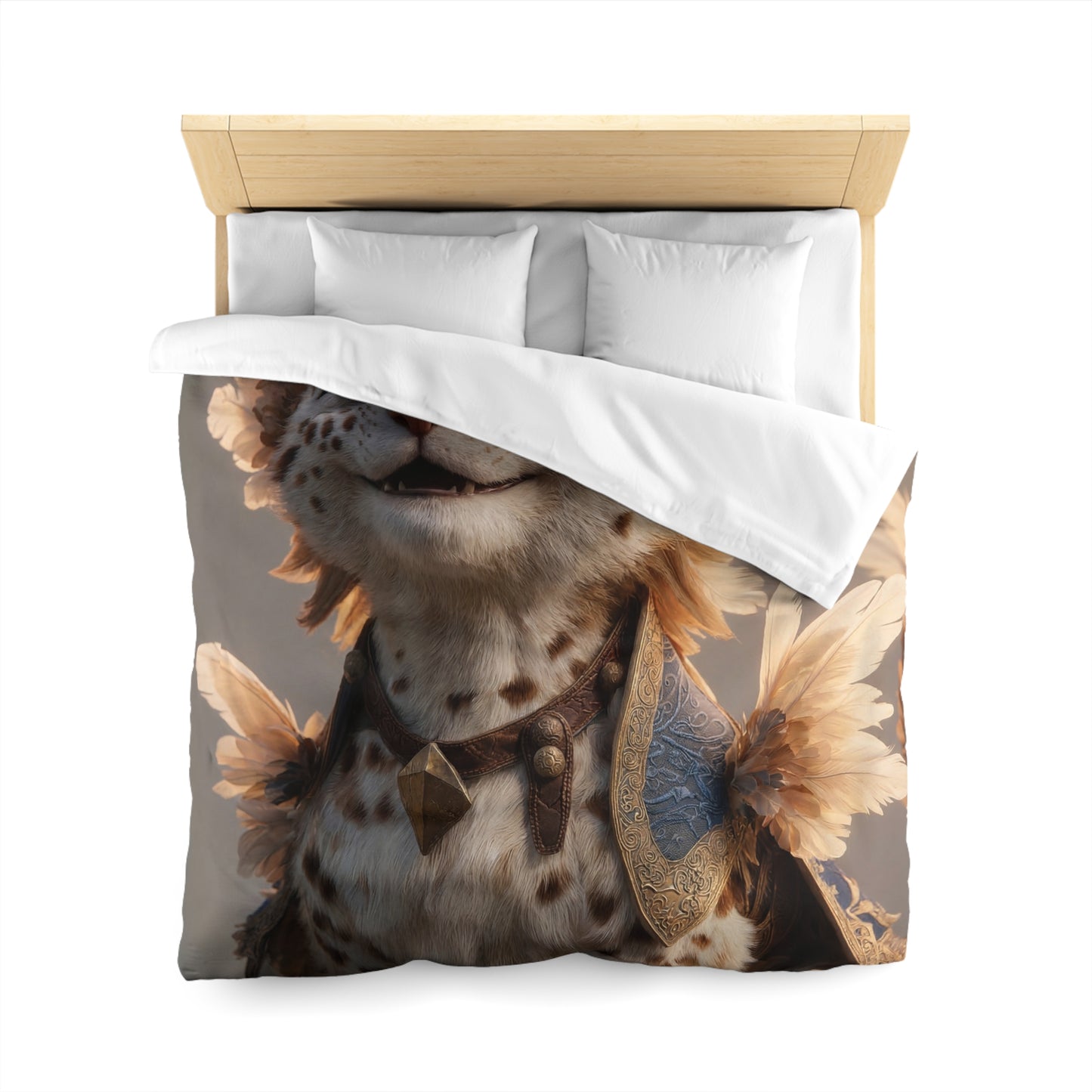 Regal Feline Sentinel Microfiber Duvet Cover – Sunlit Crown of Feathers