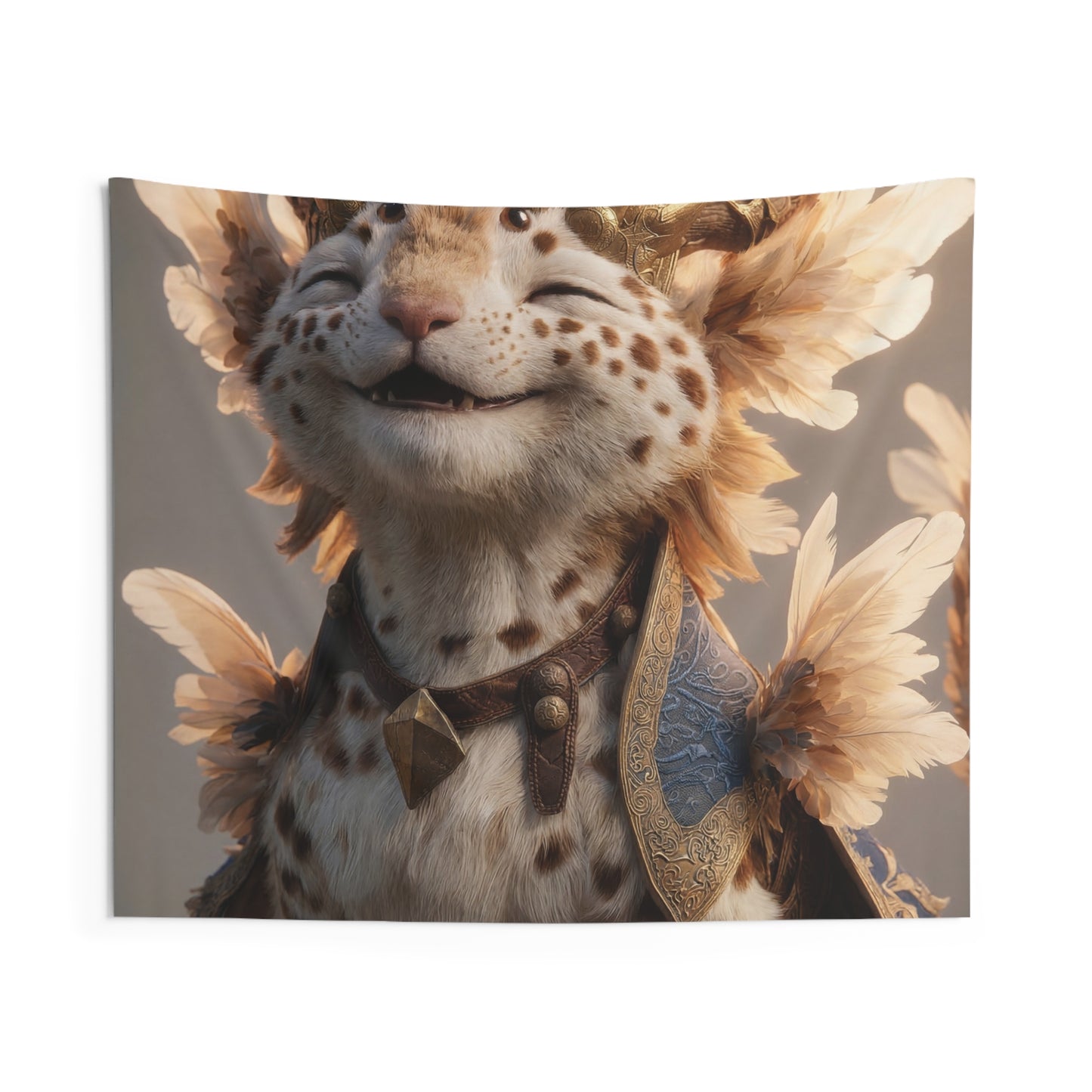 Crowned Feline Sentinel Indoor Wall Tapestries – Warm Golden Majesty