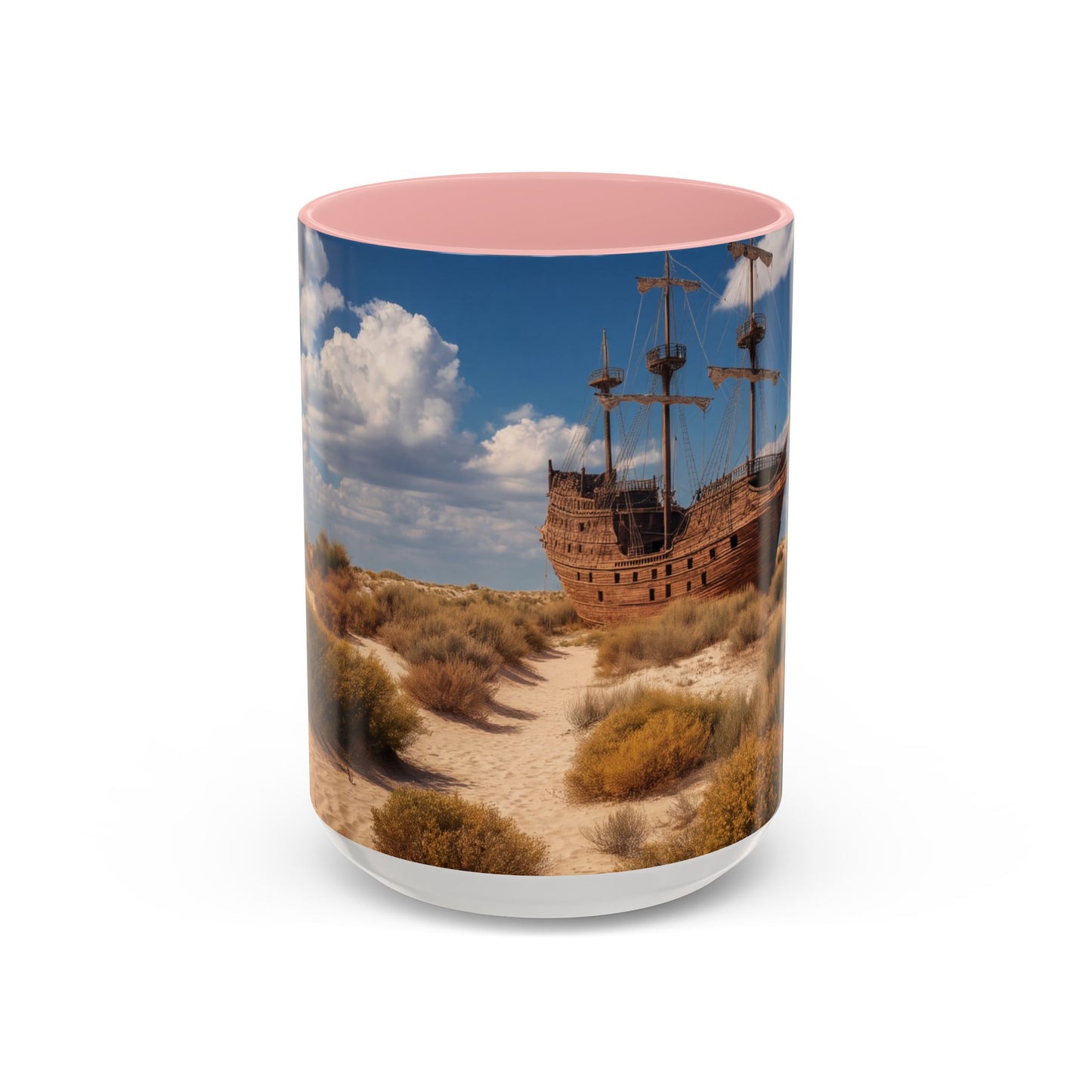 Desert Shipwreck Accent Coffee Mug (11, 15oz) – Golden Sandscape Voyage