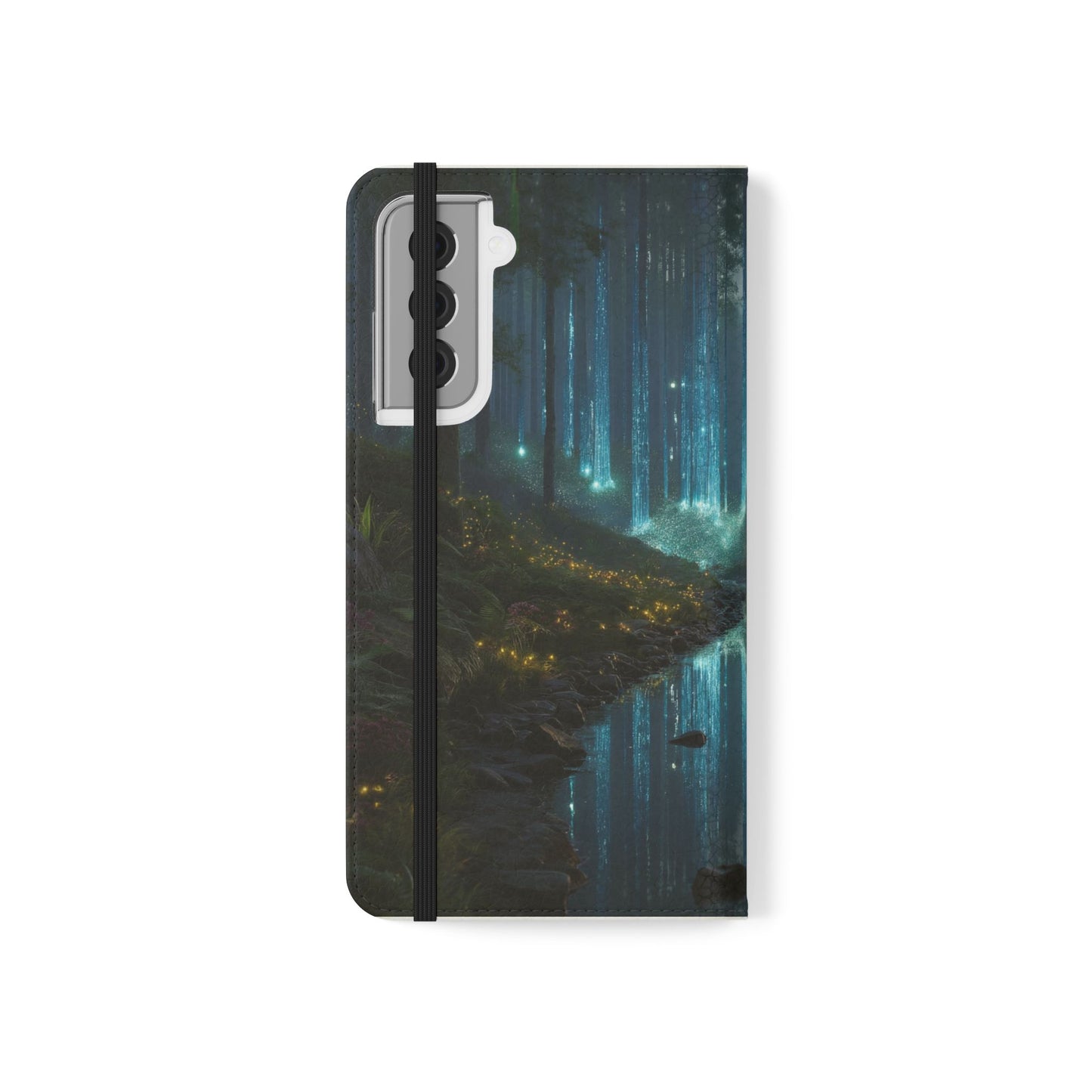 Bioluminescent Forest Flip Cases – Cyan Lightfall Stream Cover