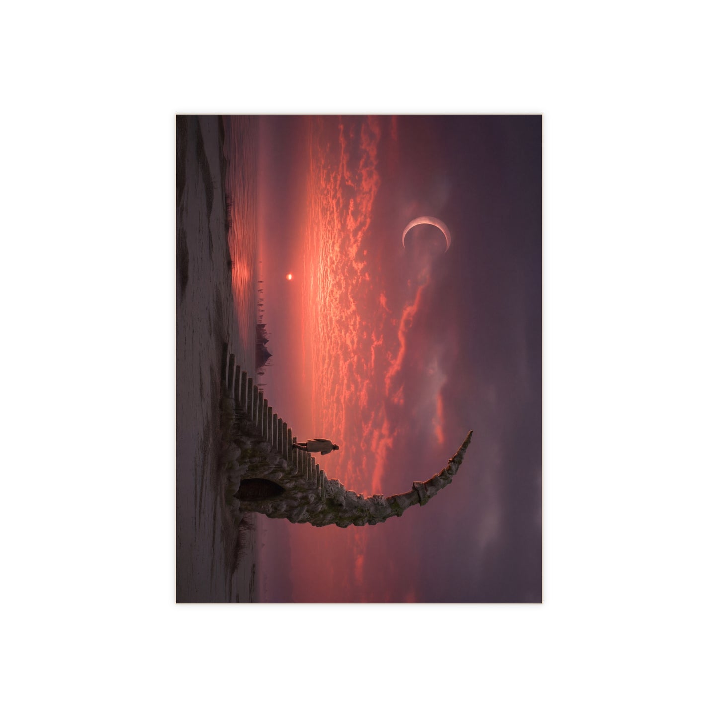 Solstice Staircase Ceramic Photo Tile – Ascending Through Crimson Twilight