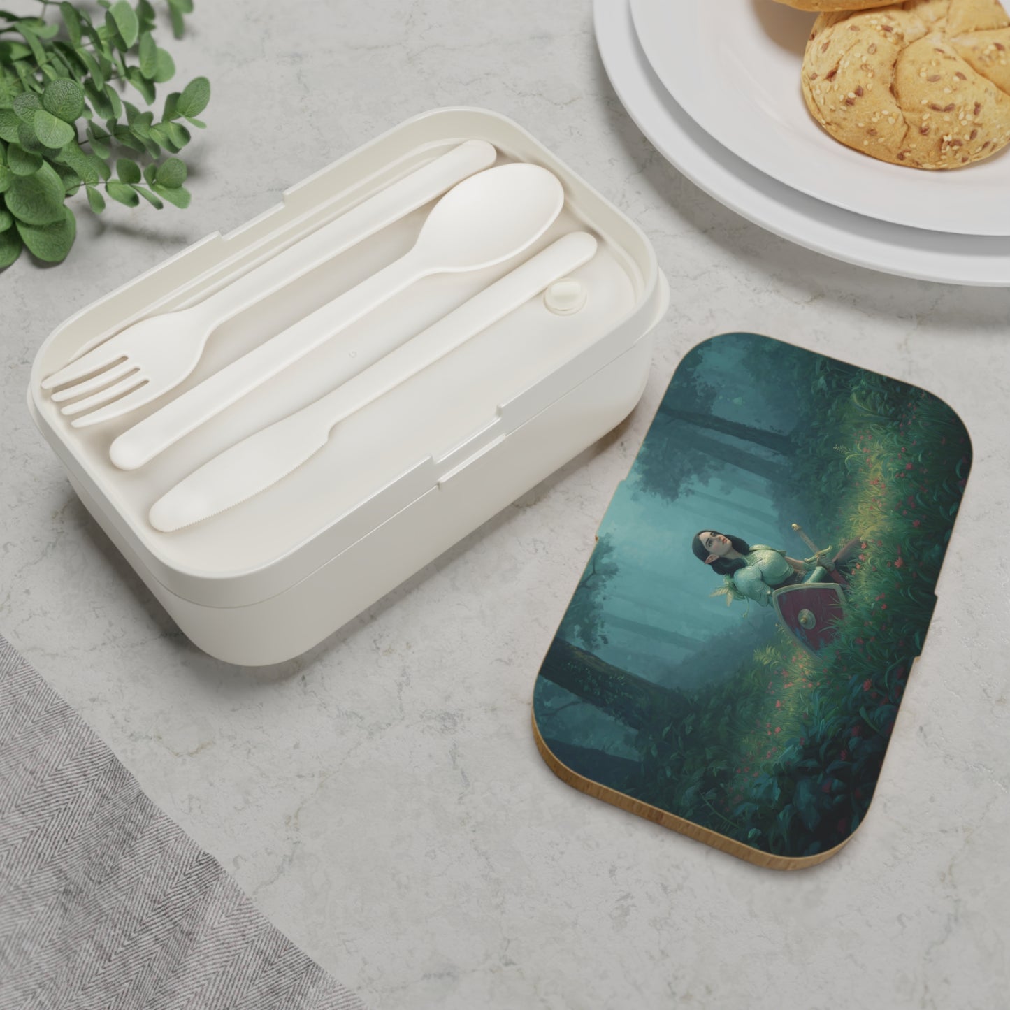 Forest Sentinel Bento Lunch Box – Elven Knight Resting in Wildflower Grove