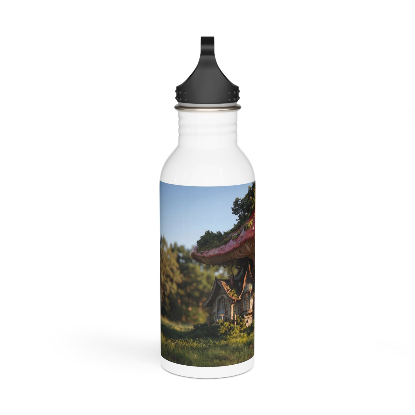 Mushroom Cottage Water Bottle – Whimsical Forest Dwelling Design