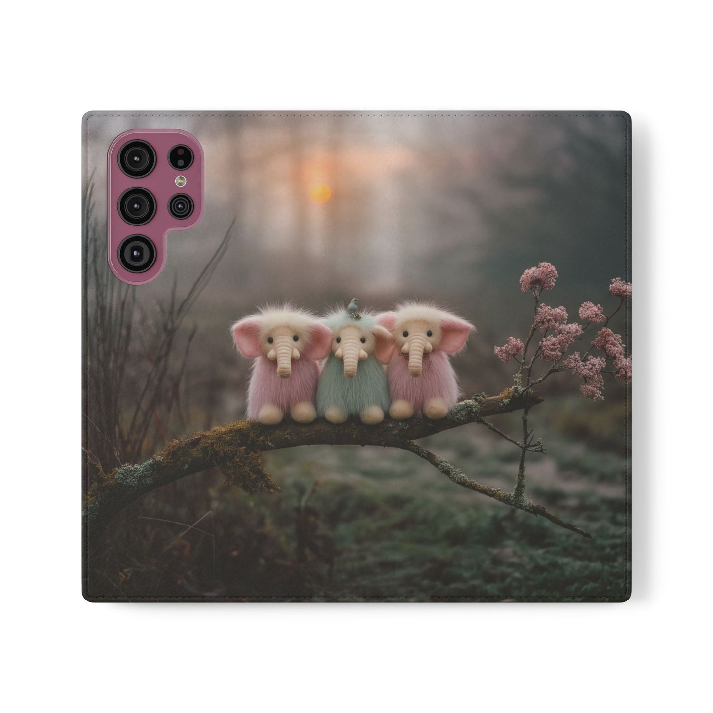 Mossy Branch Elephants Flip Cases – Pastel Fluff Guardians