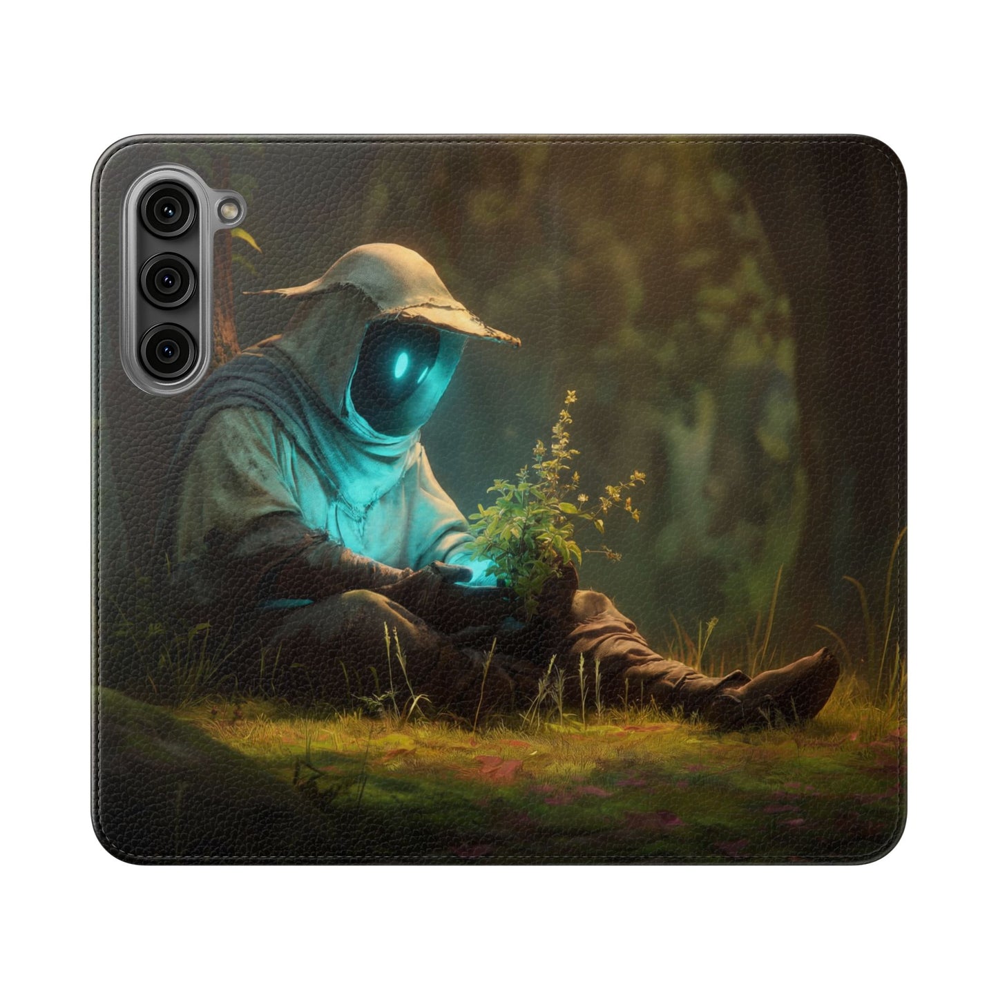 Glowing Orb Hooded Guardian Flip Cases – Bioluminescent Forest Keeper