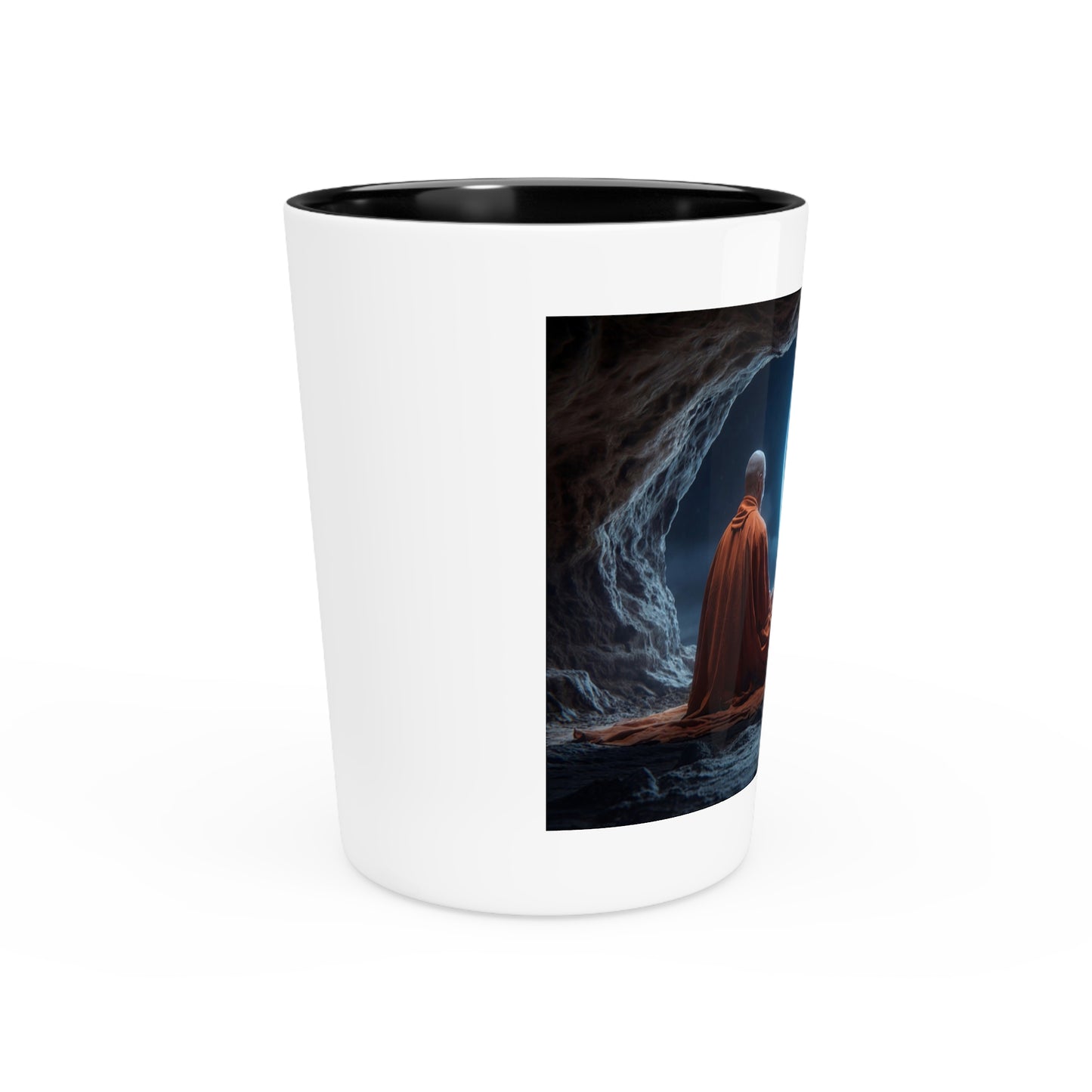Moonlit Monk Shot Glass – Serene Cave Meditation Scene
