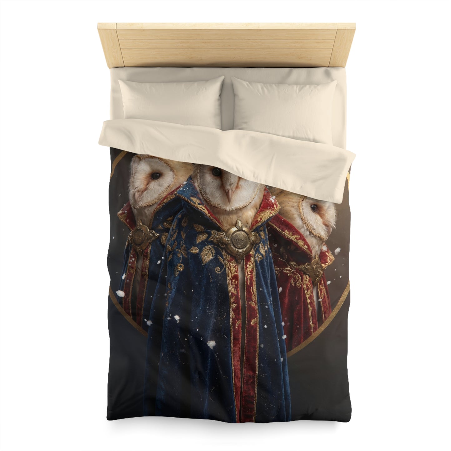 Three Wise Owls Duvet Cover – Velvet Regalia in Snowfall