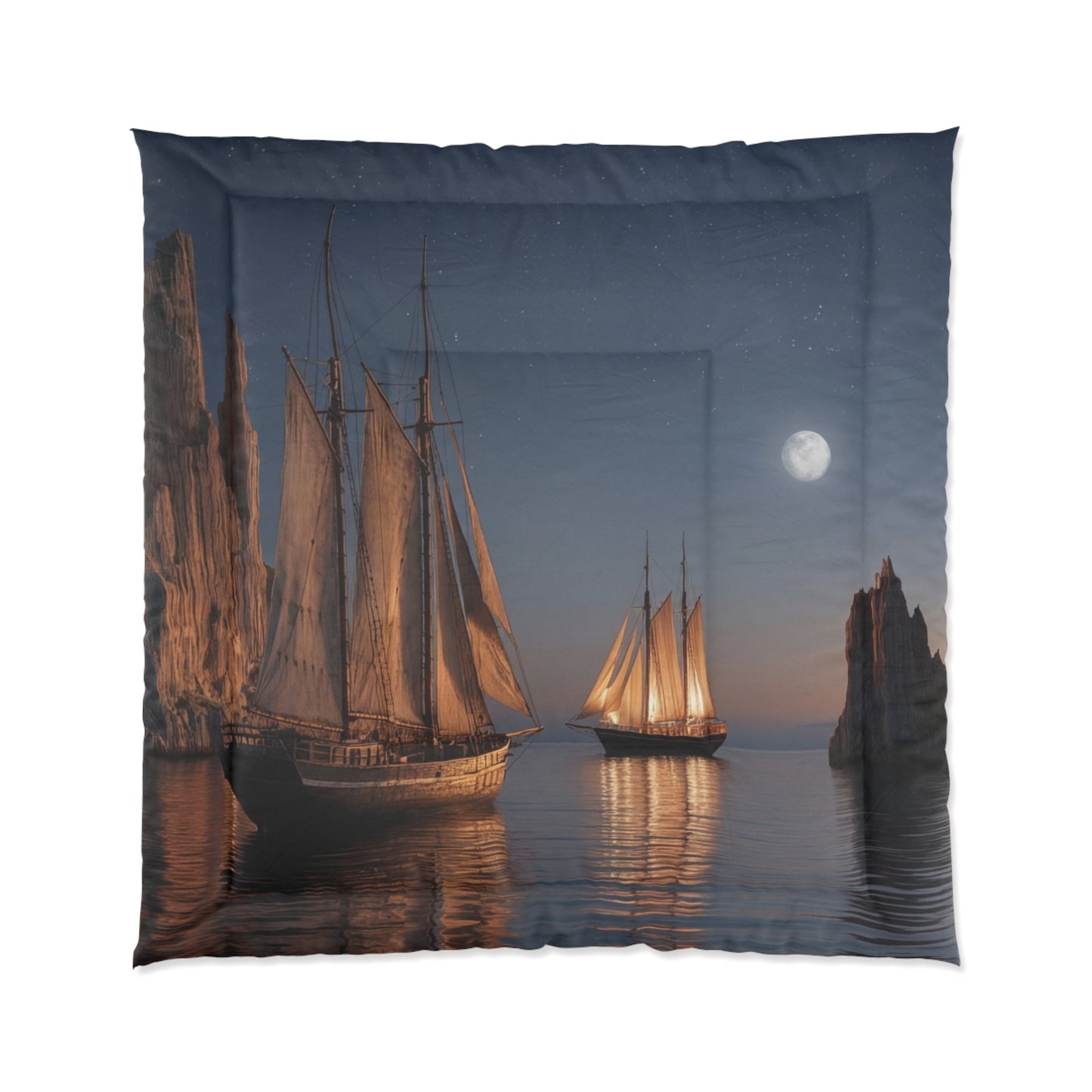 Starlit Sailors Comforter – Moonlit Passage Between Jagged Peaks
