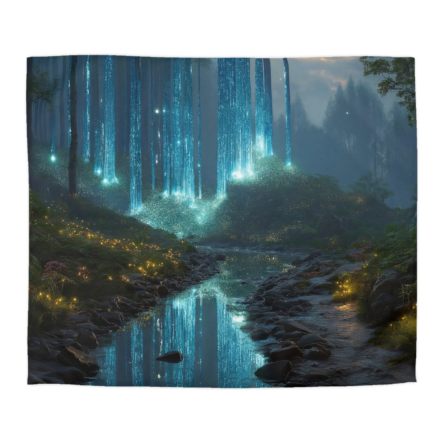 Celestial Waterfall Forest Microfiber Duvet Cover – Azure Light Reverie