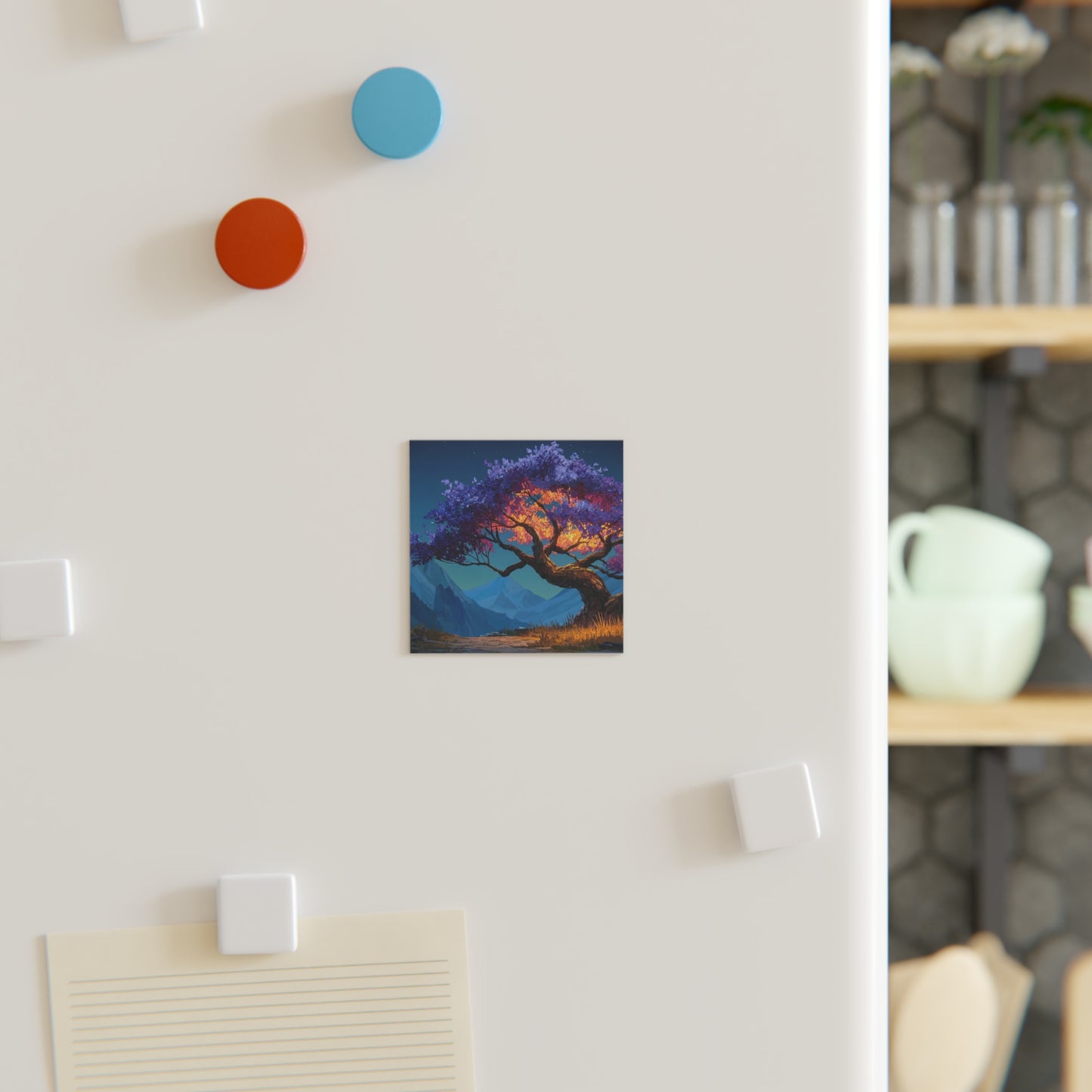 Celestial Tree Square Magnet – Twilight Bloom Guardian
