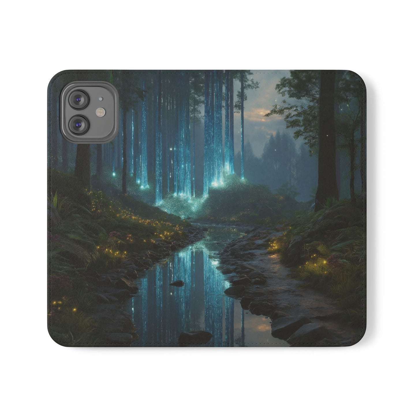 Bioluminescent Forest Flip Cases – Cyan Lightfall Stream Cover