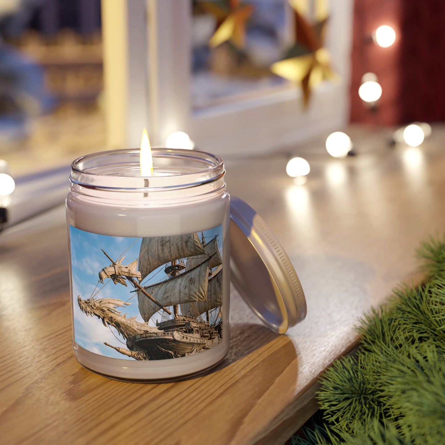 Dragonhead Galleon Scented Soy Candles with White Lid, 9oz – Salt-Kissed Seascape