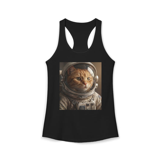 Astronaut Cat Women's Ideal Racerback Tank – Metallic Suit & Amber Eyes