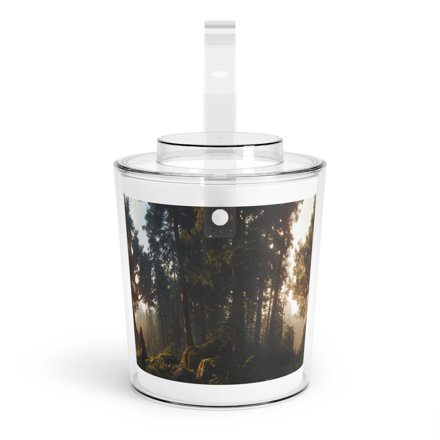 Ancient Treehouse Door Ice Bucket with Tongs – Sunlit Forest Sanctuary