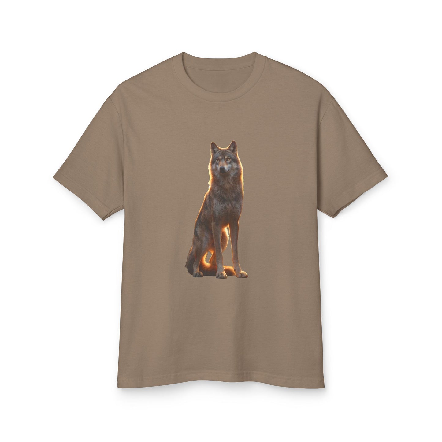 Golden Sentinel Wolf Tee – Amber Light Guardian Print