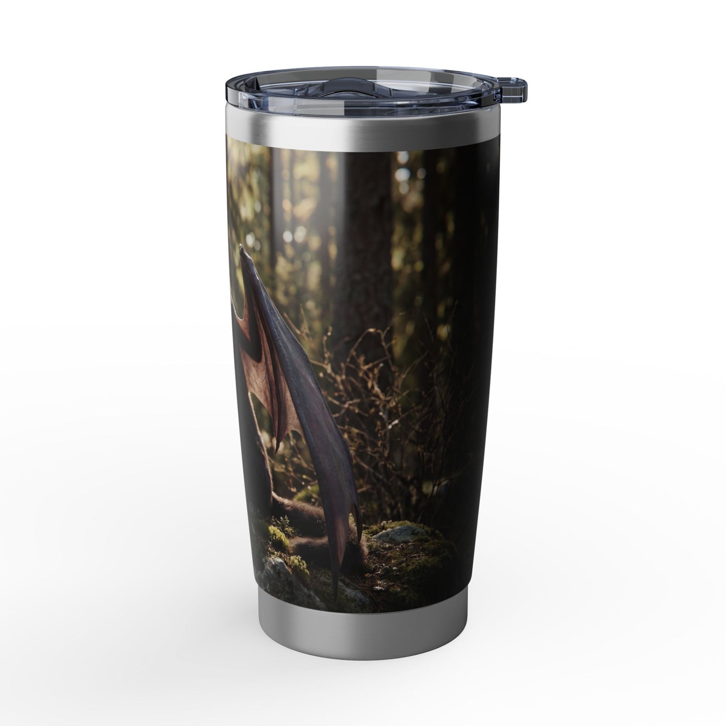 Dragon Wolf in Sunlit Grove Vagabond 20oz Tumbler – Guardian of the Mossy Peaks