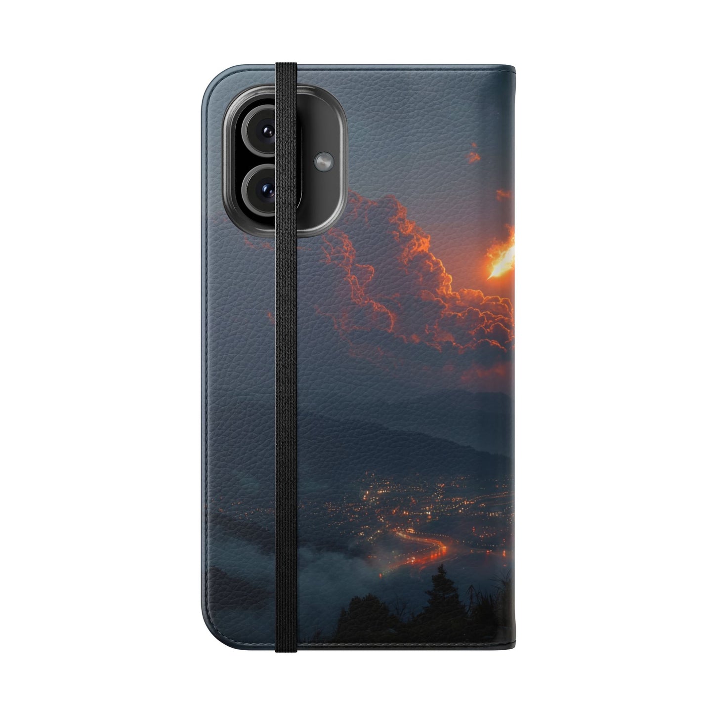 Meteor Over Valley Flip Cases – Crimson Sky Sentinel Cover