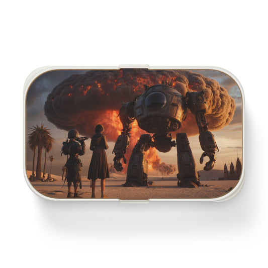 War Machine Over Desert Bento Lunch Box – Sunset Apocalypse Witness
