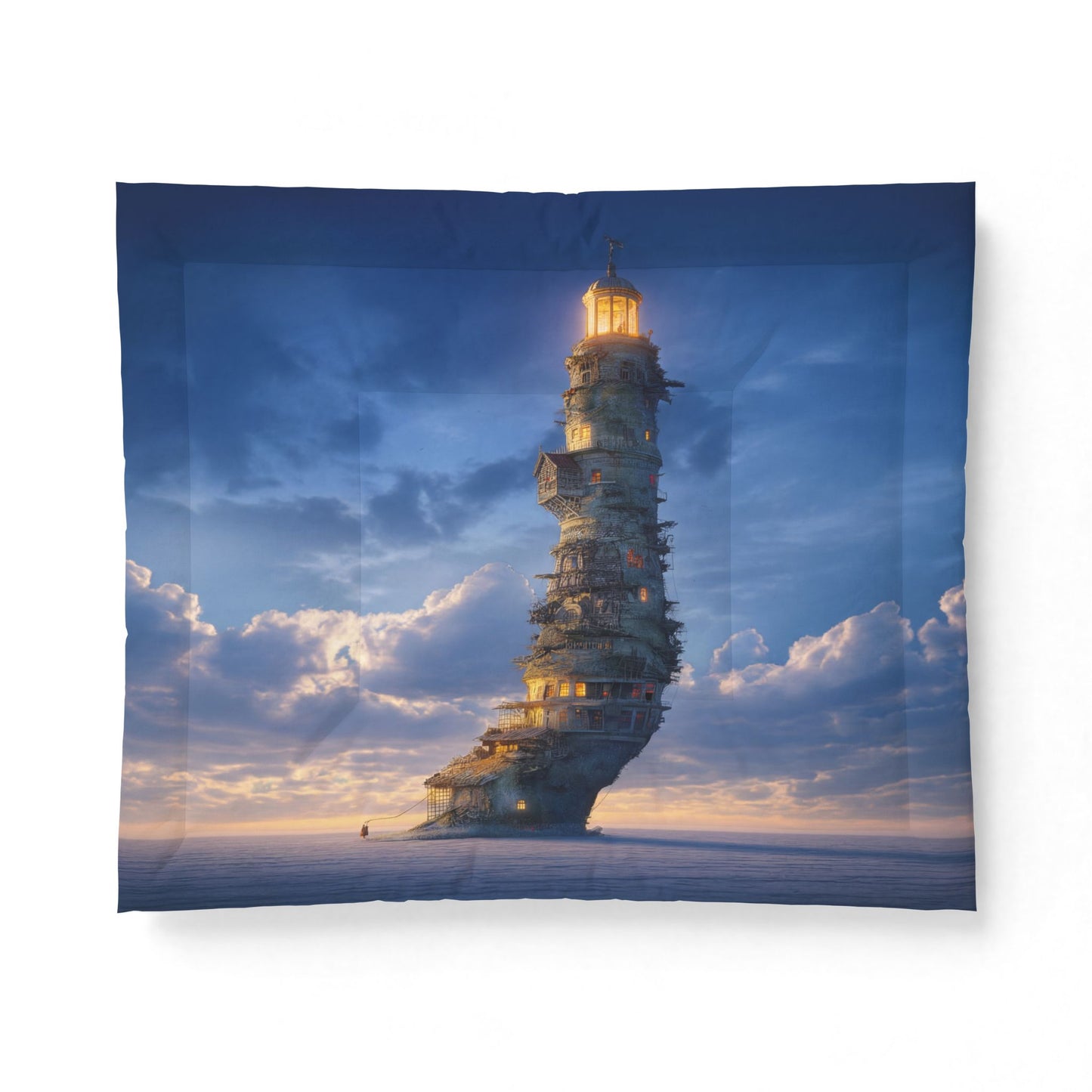 Twilight Lighthouse Cotton Comforter – Weathered Sentinels Over Deep Ocean