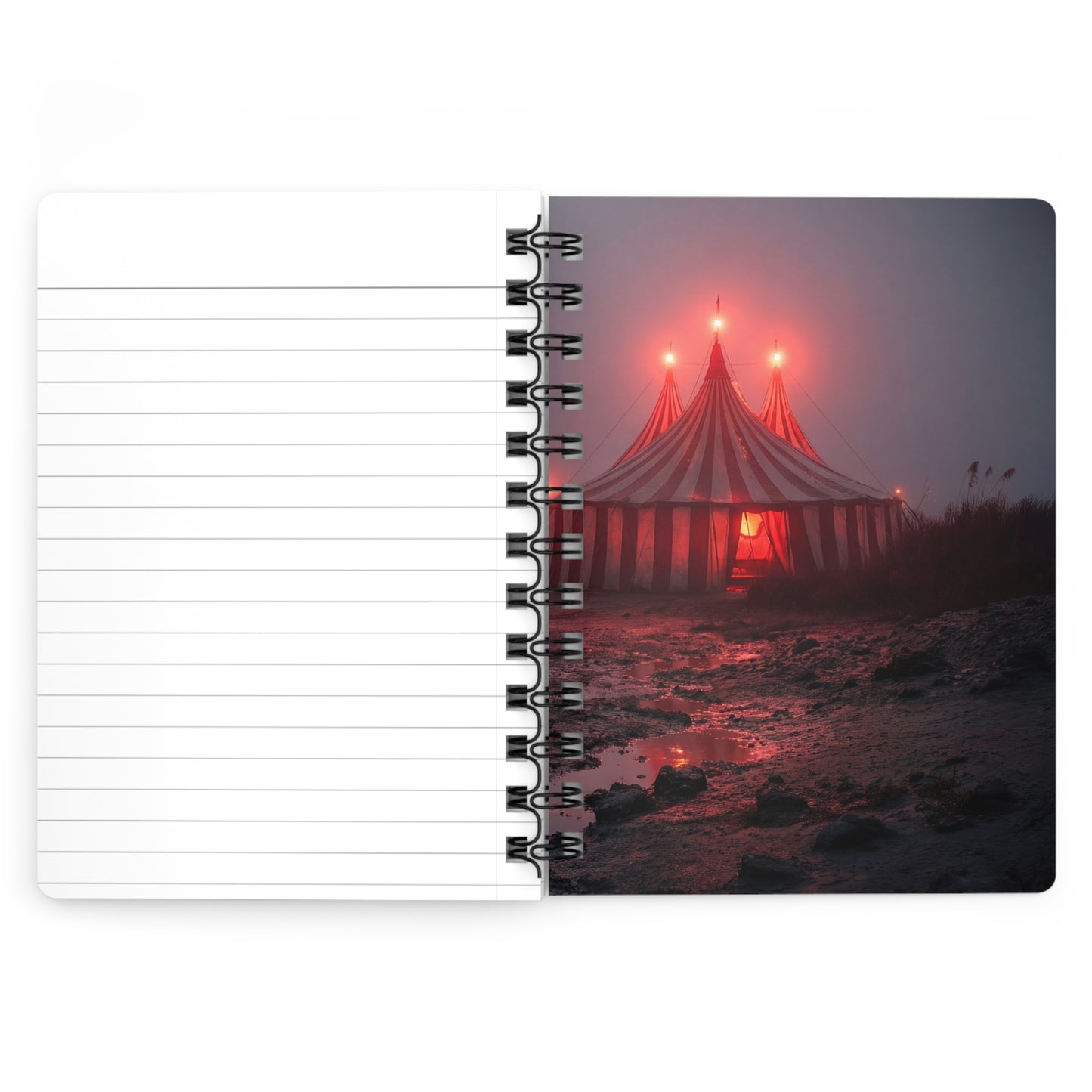 Crimson Carnival Tent Spiral Bound Journal – Foggy Shoreside Wonder