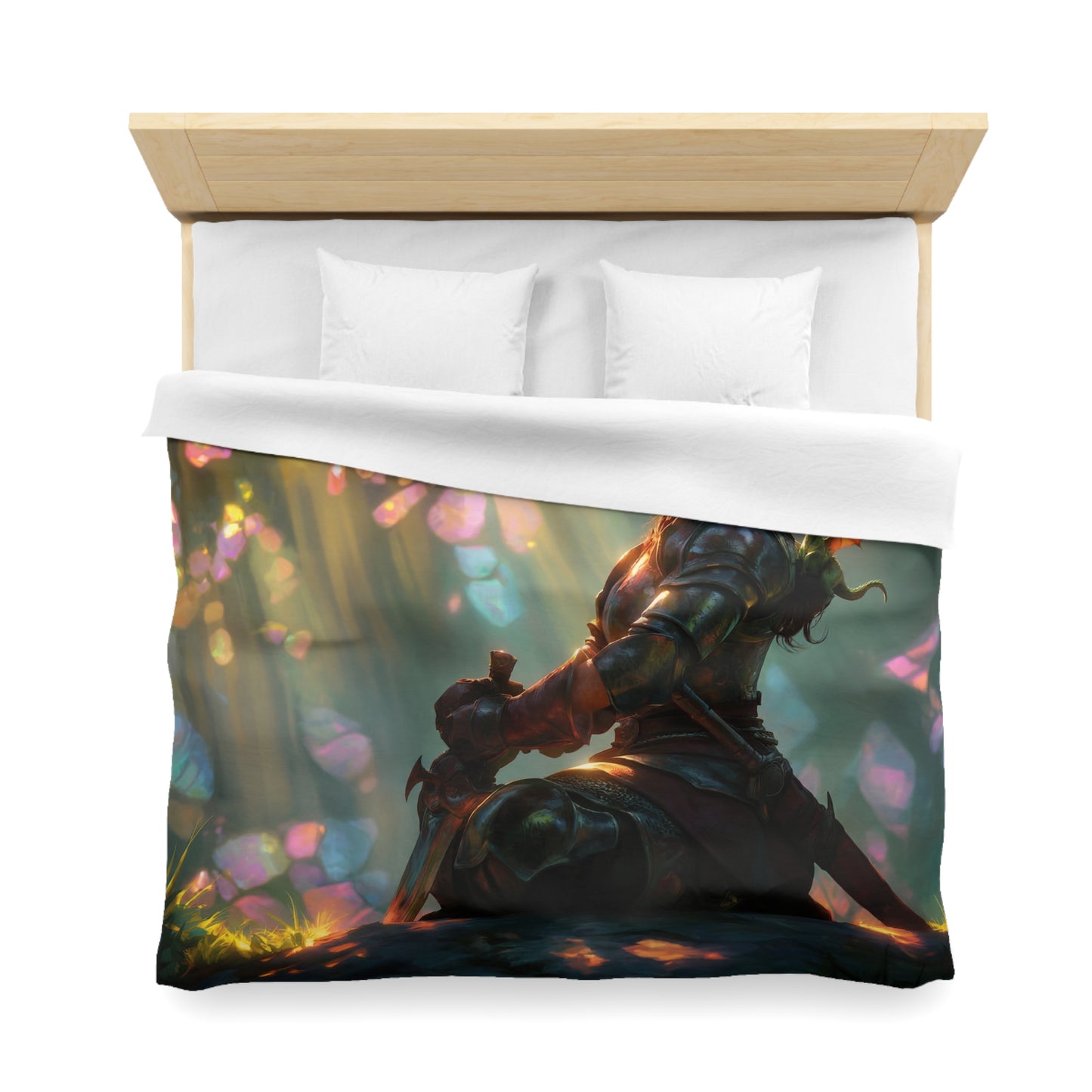 Crystal Grove Guardian Duvet Cover – Elf Knight and Dragon Companion