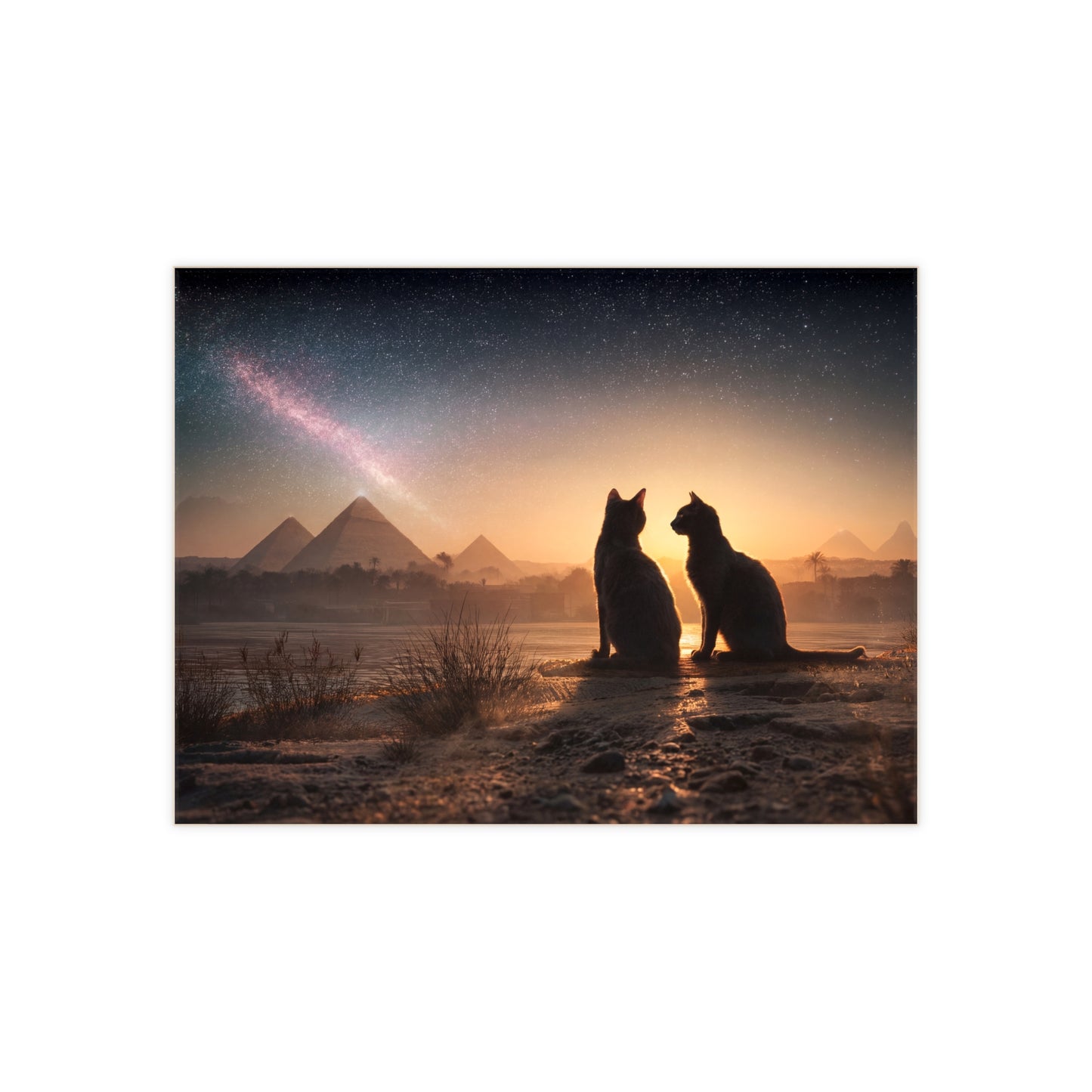 Starlit Pyramids Cat Tile – Whispers of Ancient Nightscape