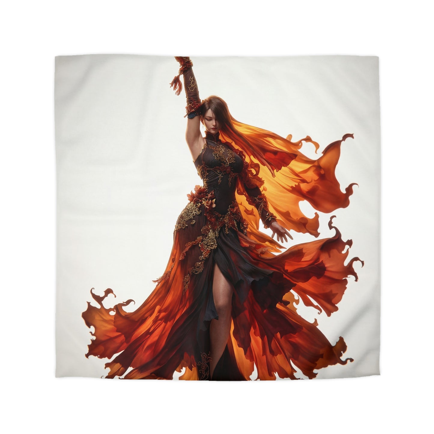 Crimson Phoenix Dancer Microfiber Duvet Cover – Flame-Swept Elegance