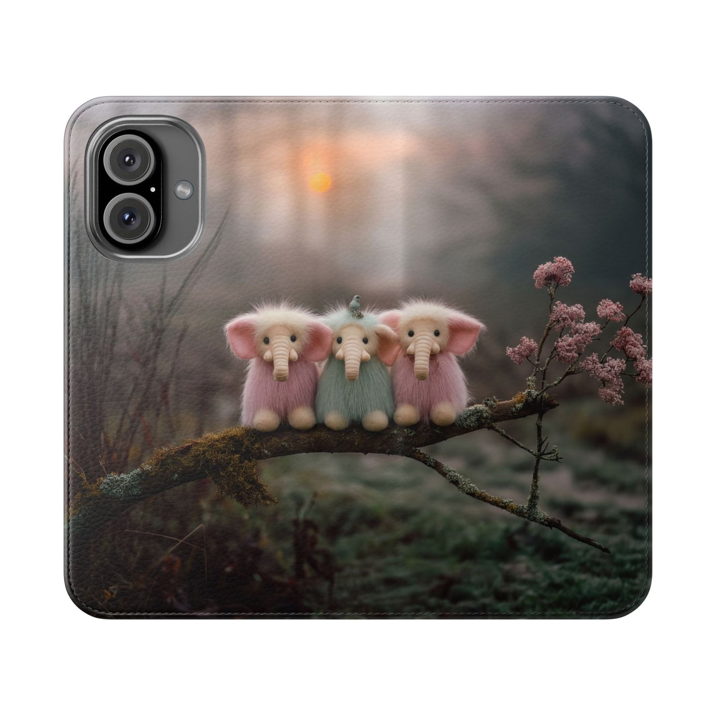 Mossy Branch Elephants Flip Cases – Pastel Fluff Guardians