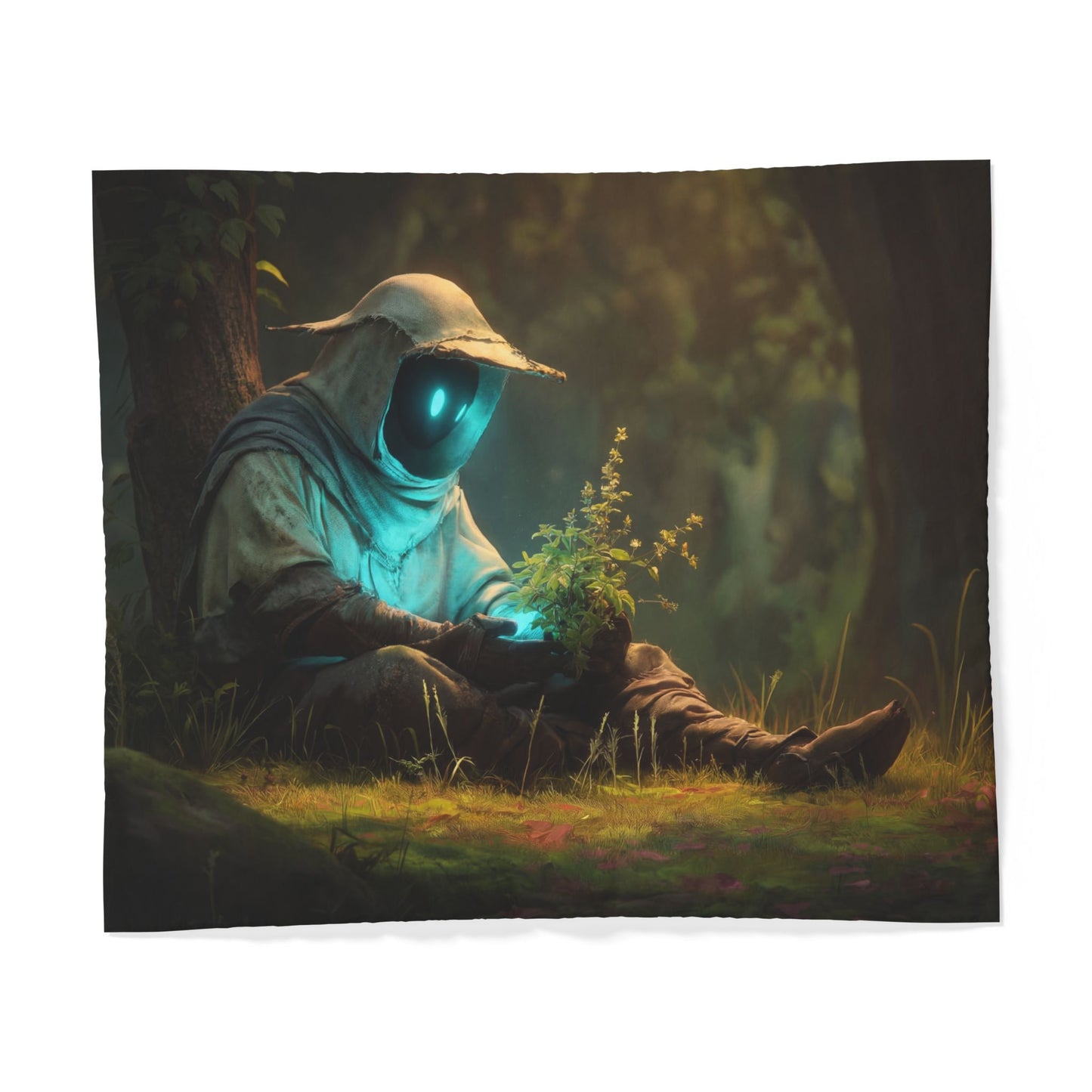 Forest Guardian Cotton Duvet Cover – Glowing Sentinel Planting Sapling