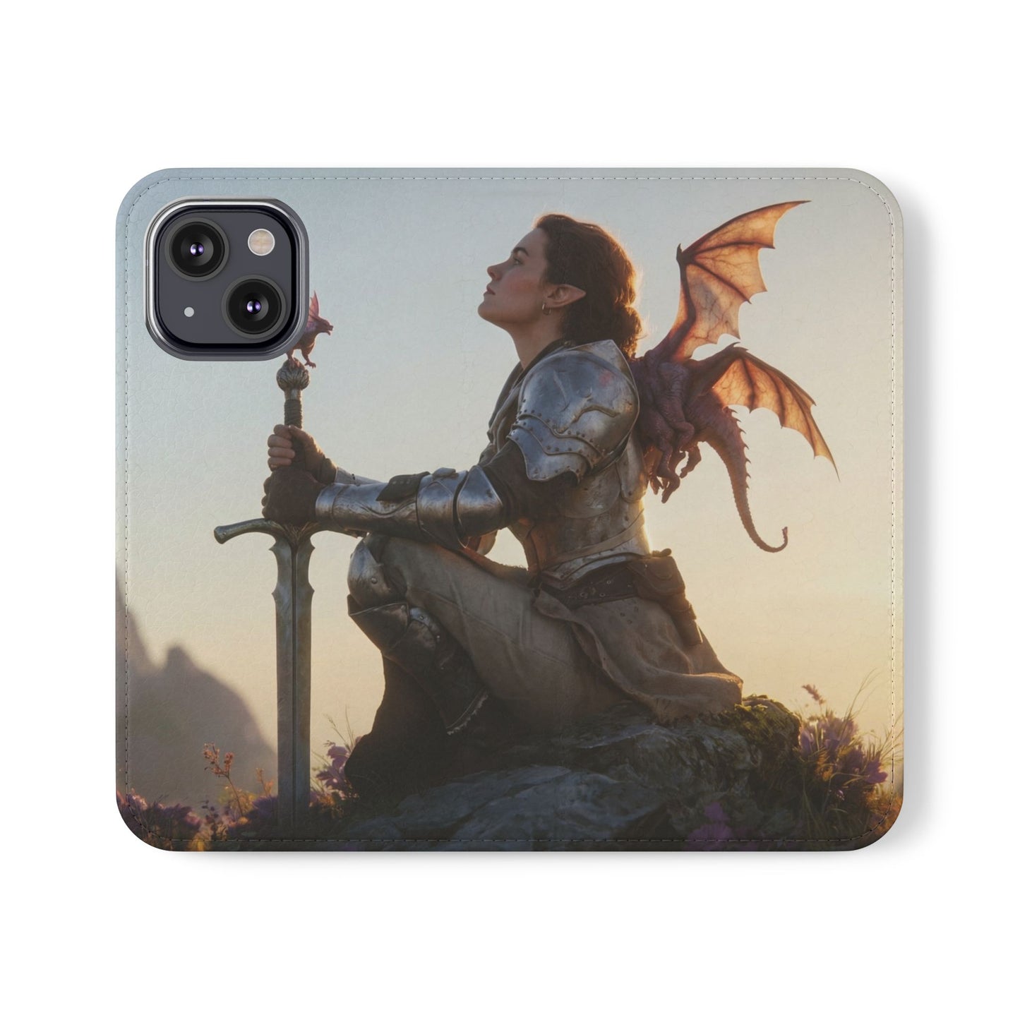 Dragon Knight Flip Cases – Sunlit Sentinel with Mini Drake and Sword