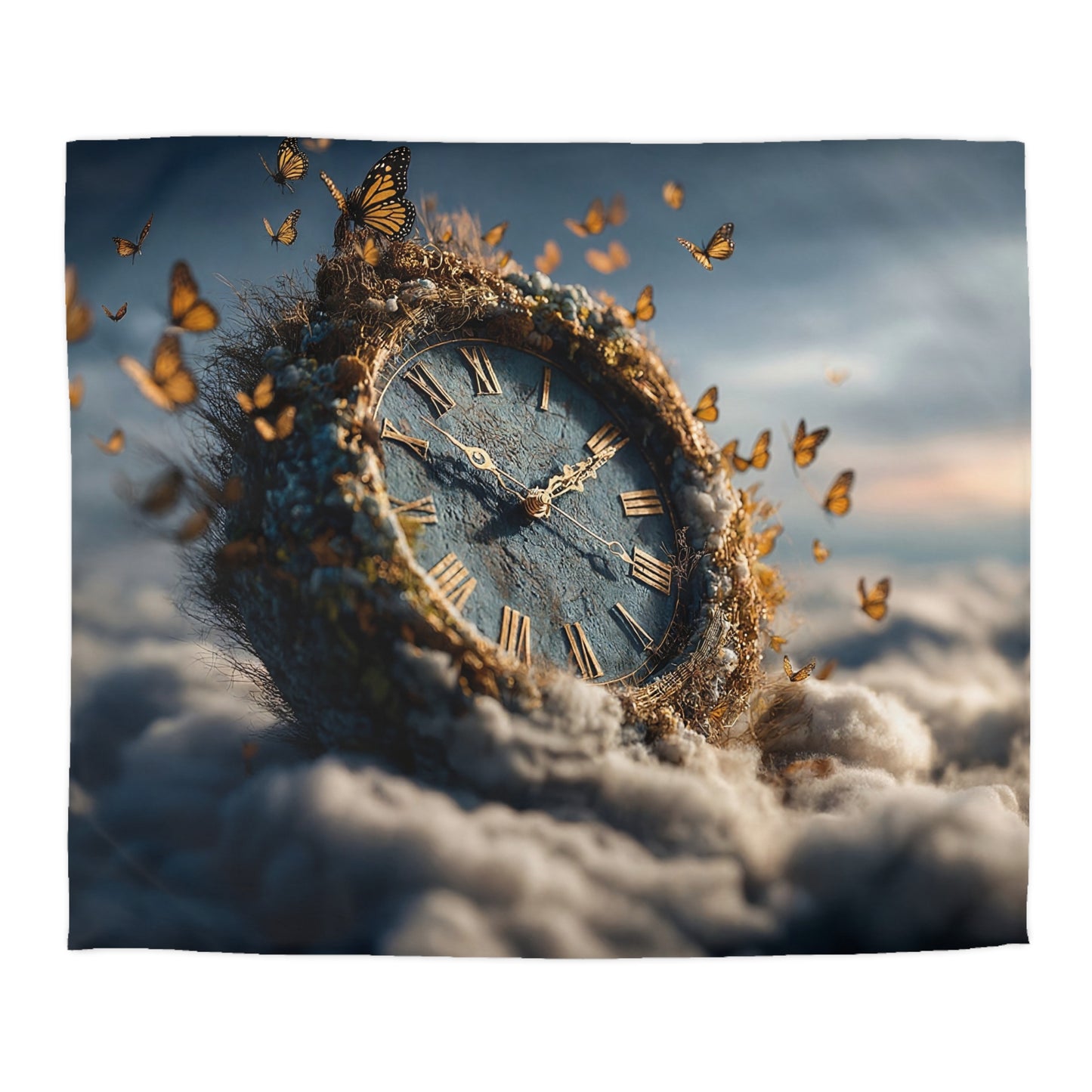 Butterflies & Timepiece Duvet Cover – Where Seasons Bloom in Twilight