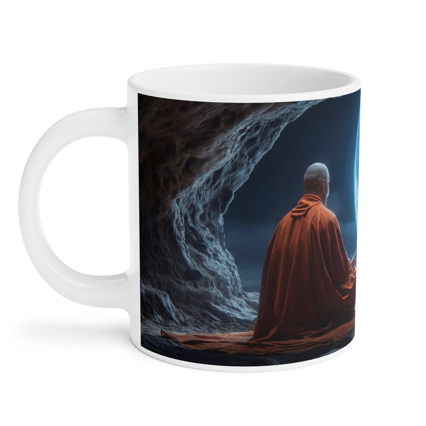 Moonlit Monk Ceramic Mugs (11oz\15oz\20oz) – Silent Reflection Beneath the Celestial Disc