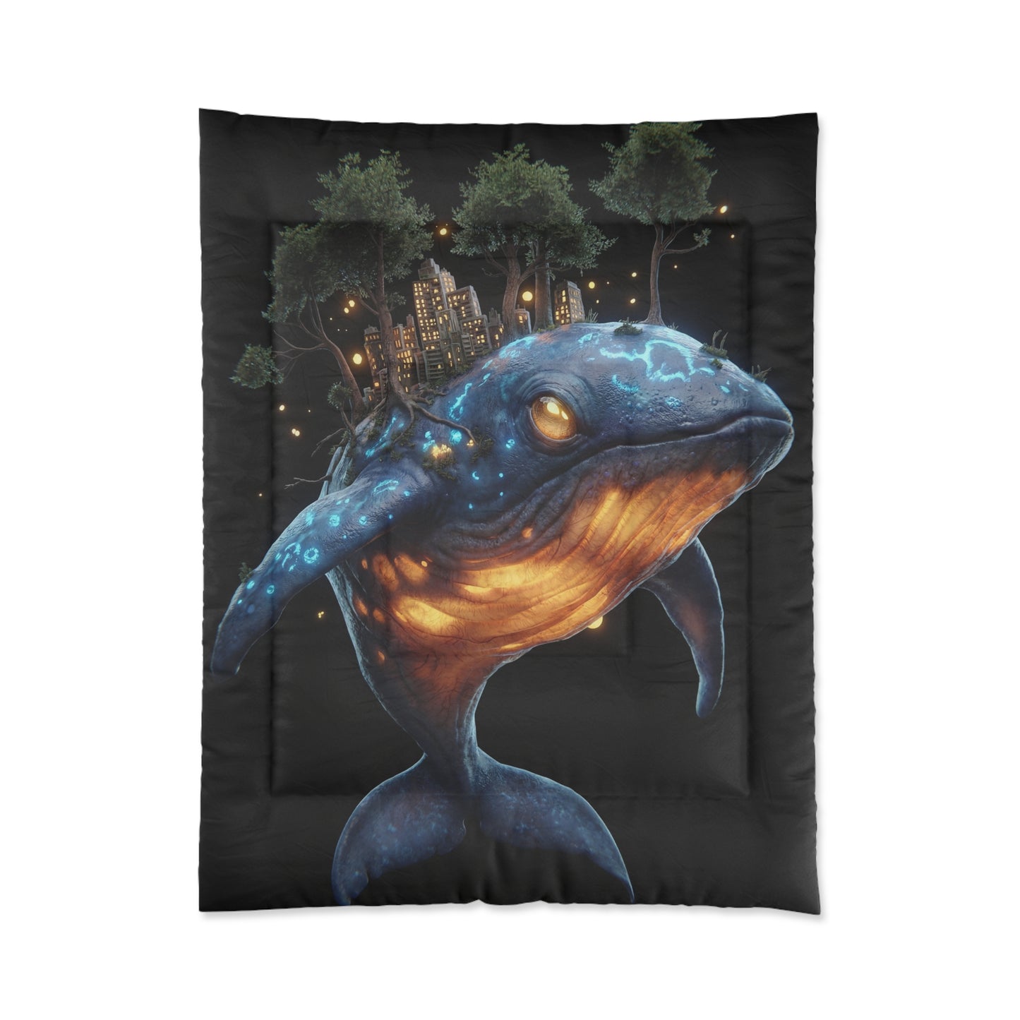 Celestial Whale Comforter – Floating City Amidst Starlight