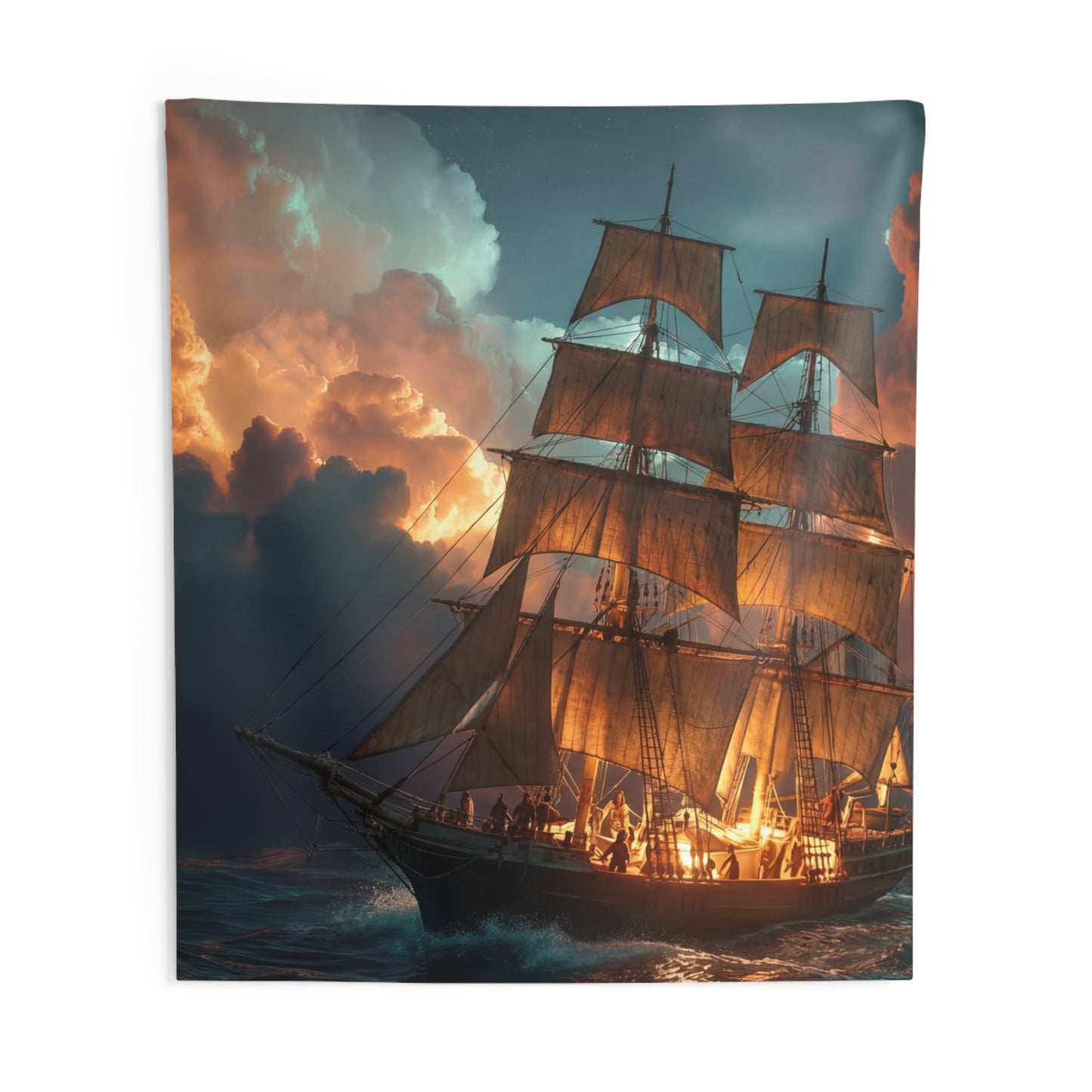 Starlit Galleon Indoor Wall Tapestries – Voyage Beneath the Celestial Canopy
