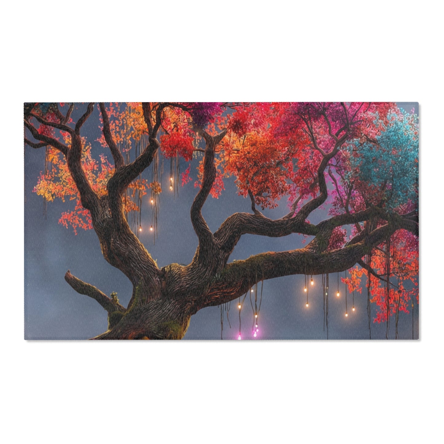 Chromatic Dream Tree Area Rugs – Moonlit Rainbow Canopy