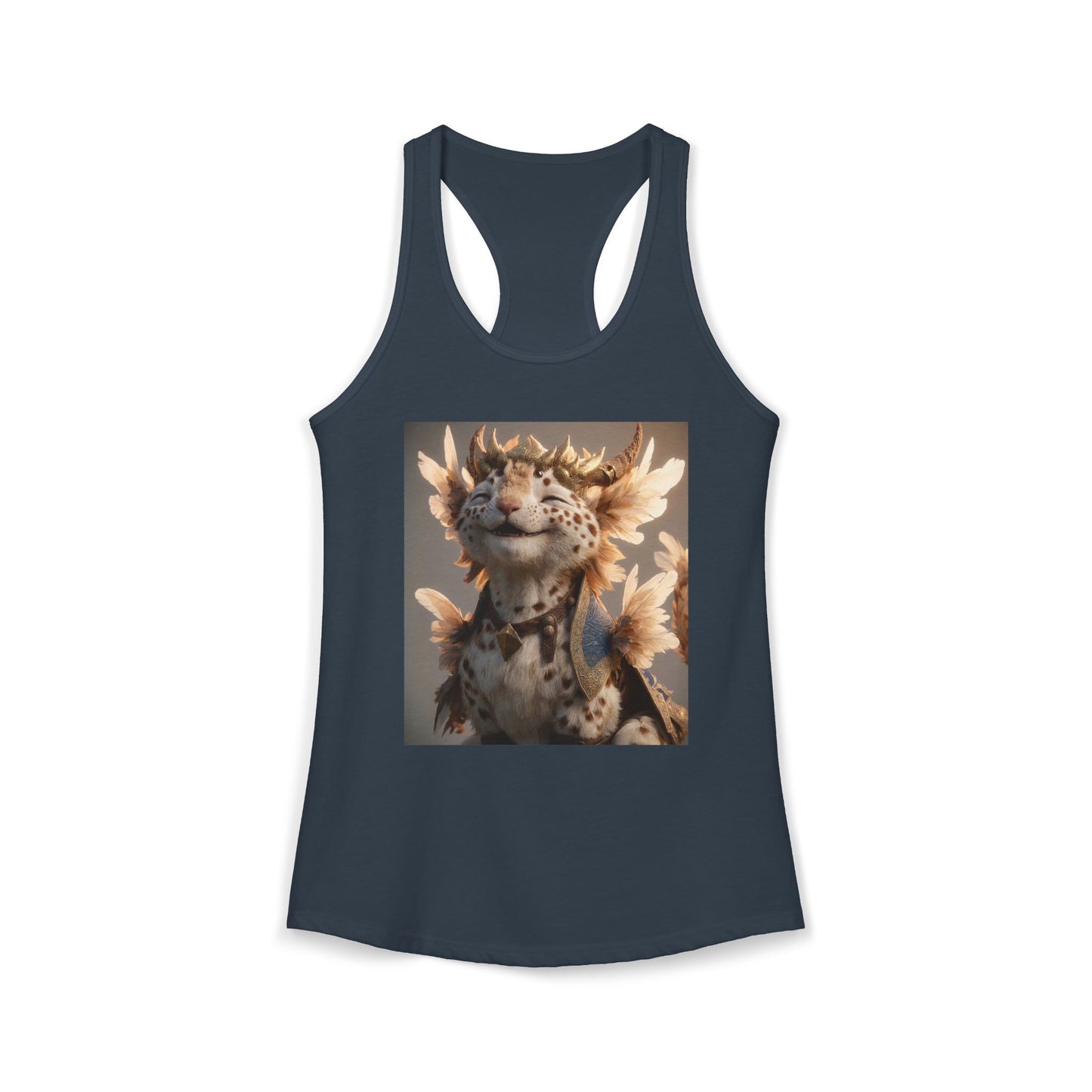 Royal Feline Sentinel Women's Ideal Racerback Tank – Gilded Crown and Feathered Guardian