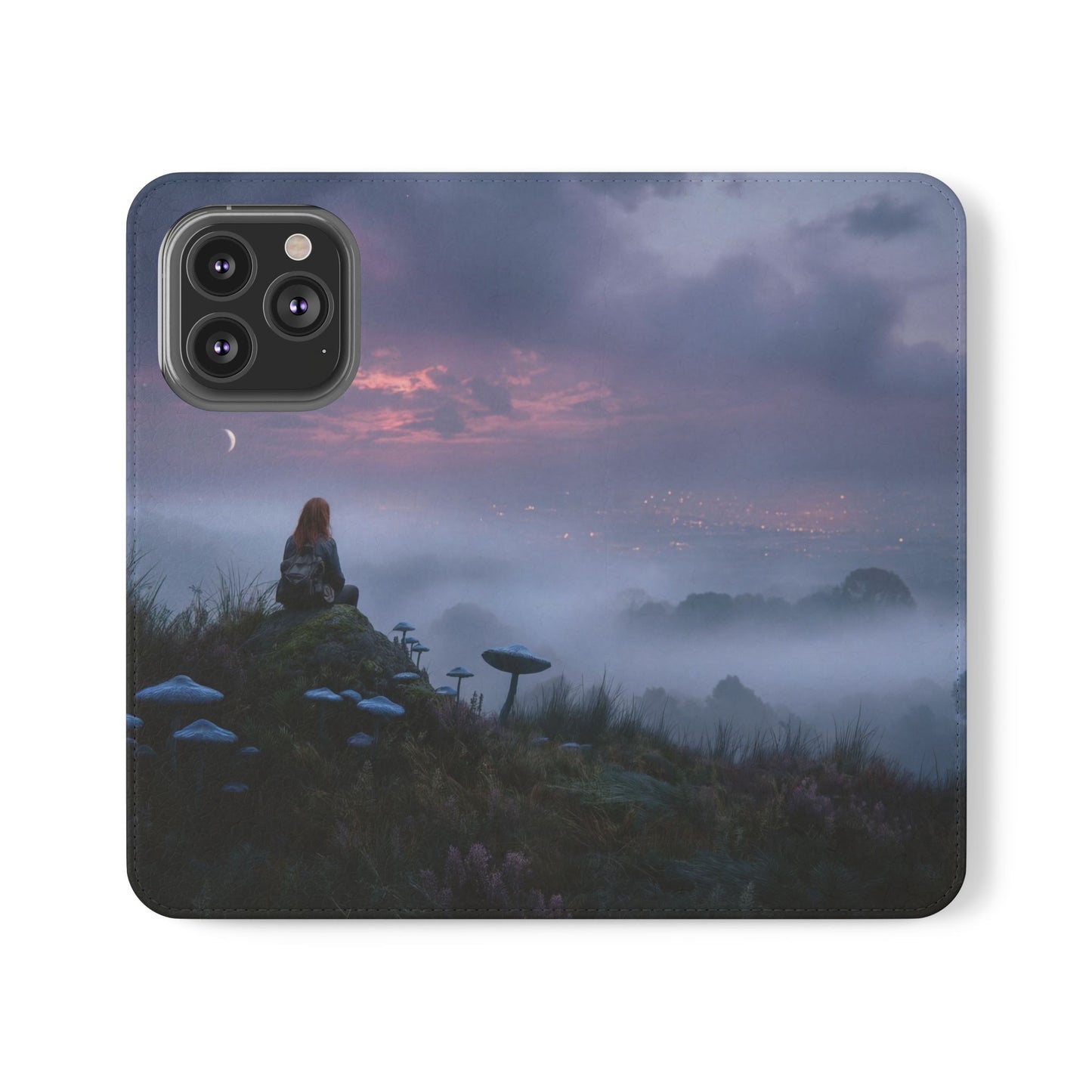 Misty Hilltop Flip Cases – Red-Haired Wanderer at Twilight