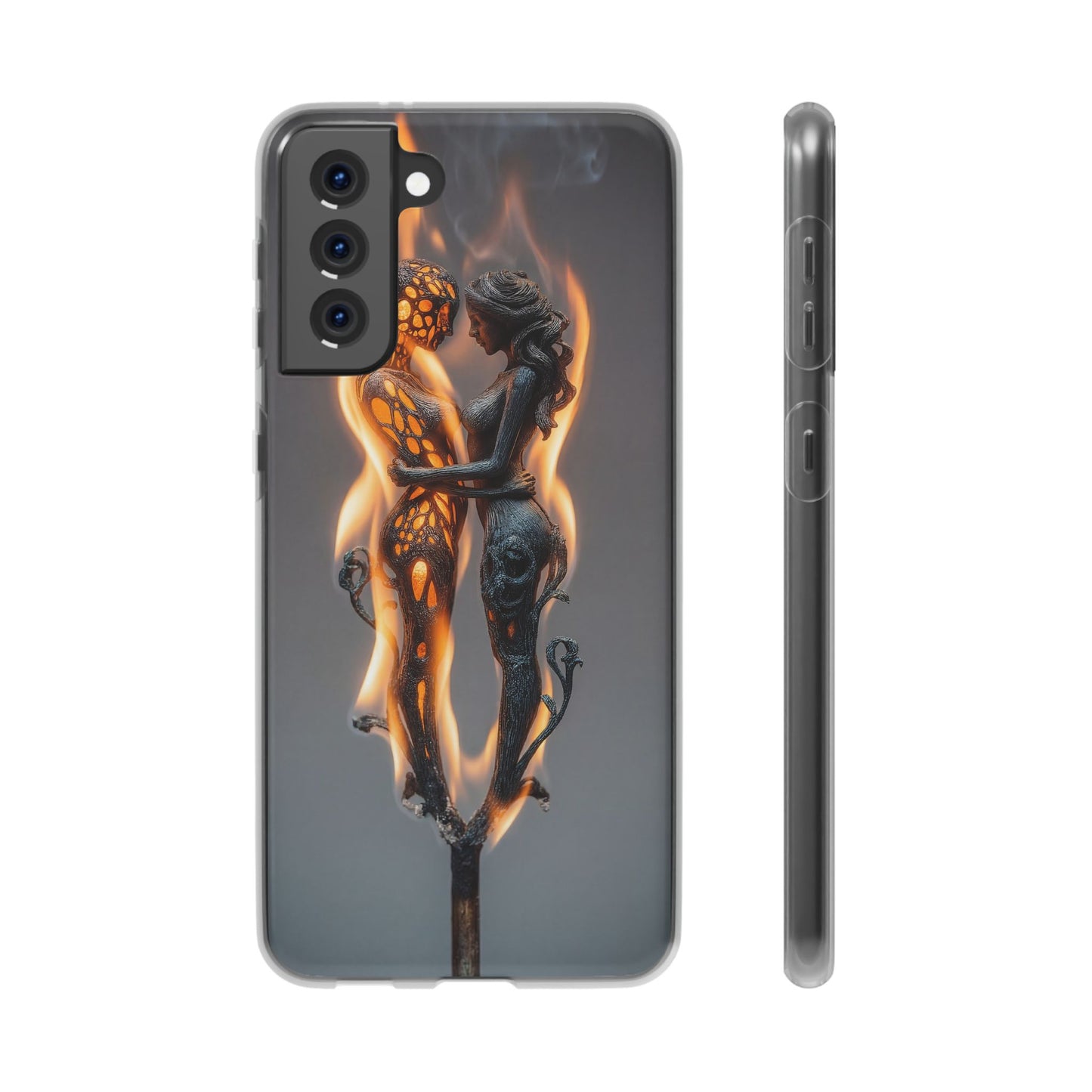 Flame-Embraced Lovers Flexi Cases – Intimate Glow Within the Fire