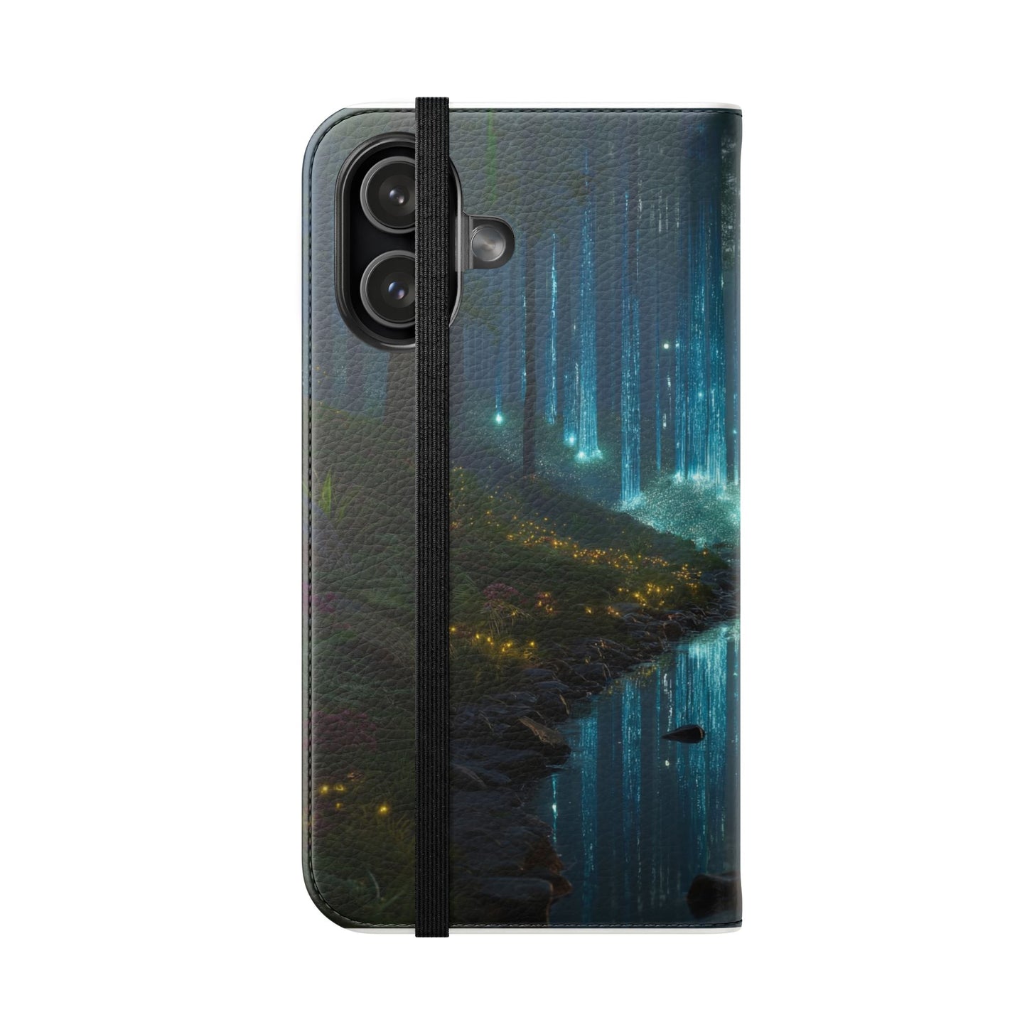Bioluminescent Forest Flip Cases – Cyan Lightfall Stream Cover
