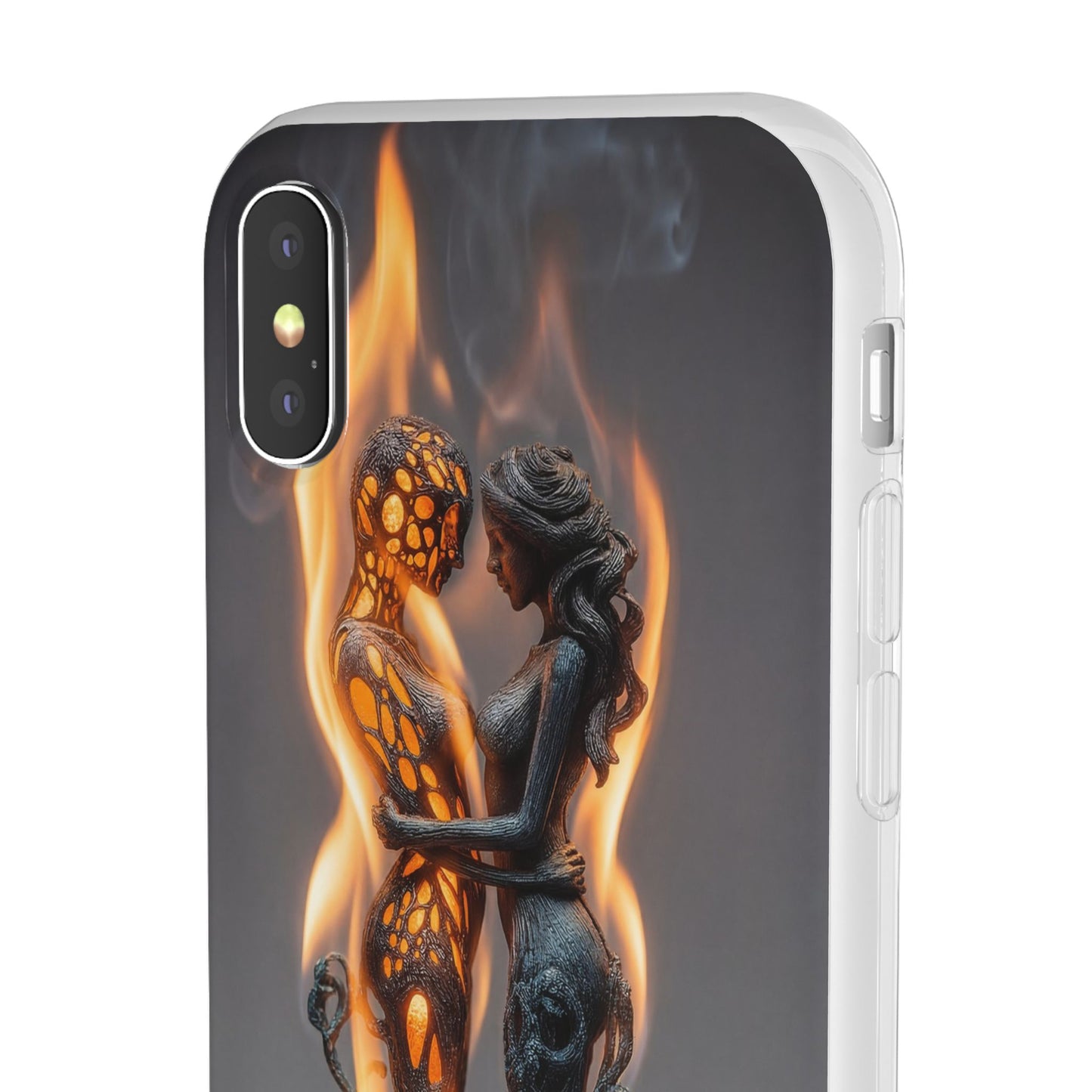 Flame-Embraced Lovers Flexi Cases – Intimate Glow Within the Fire