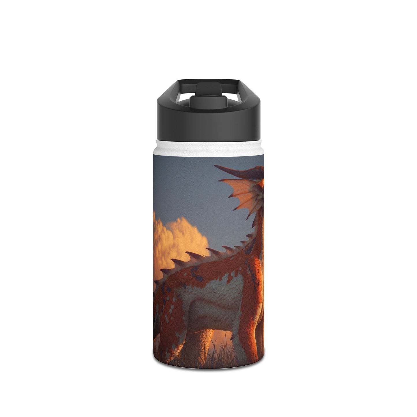 Sunset Dragon Stainless Steel Water Bottle, Standard Lid – Golden Ember Guardian