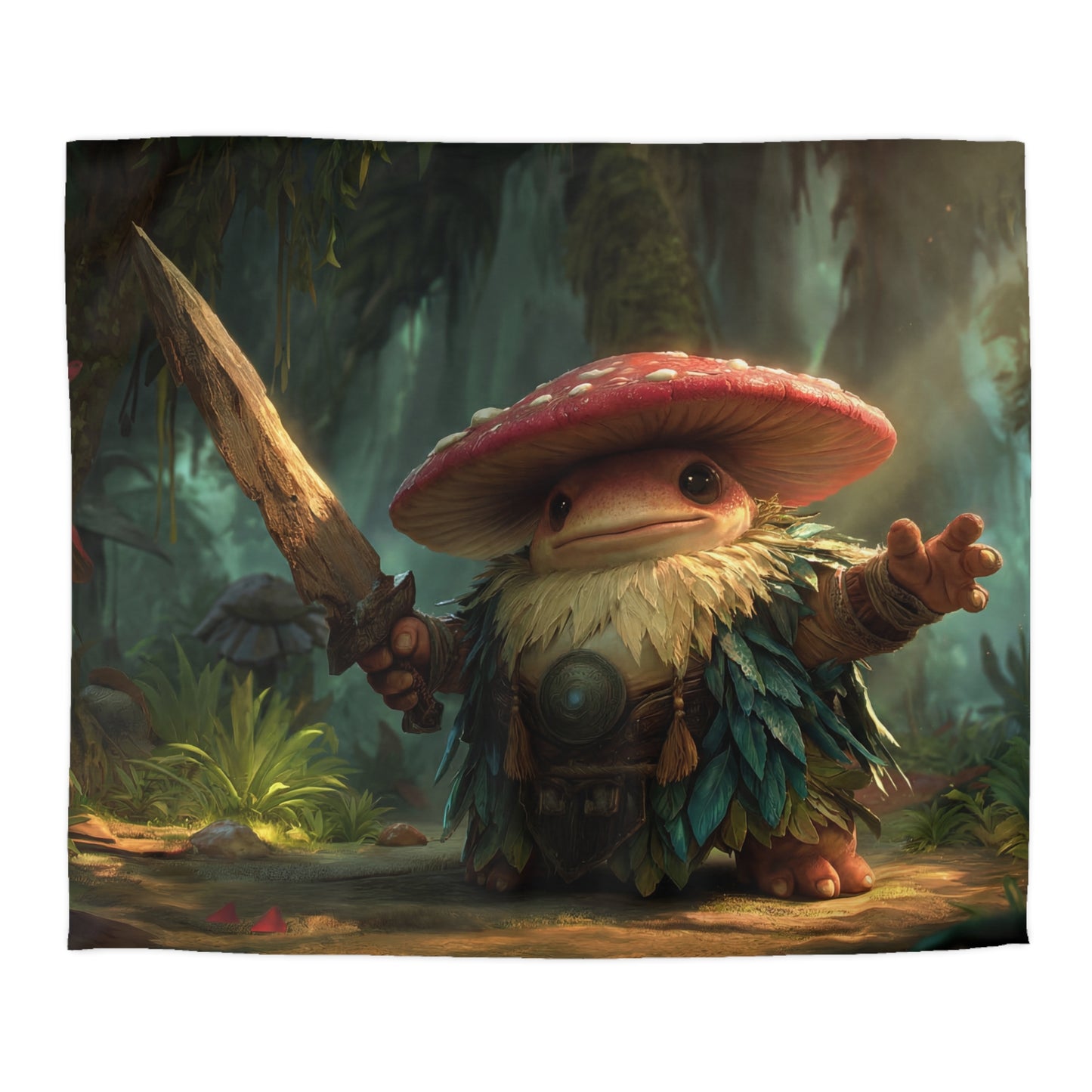 Mushroom Knight Duvet Cover – Mossy Jungle Guardian Bedding