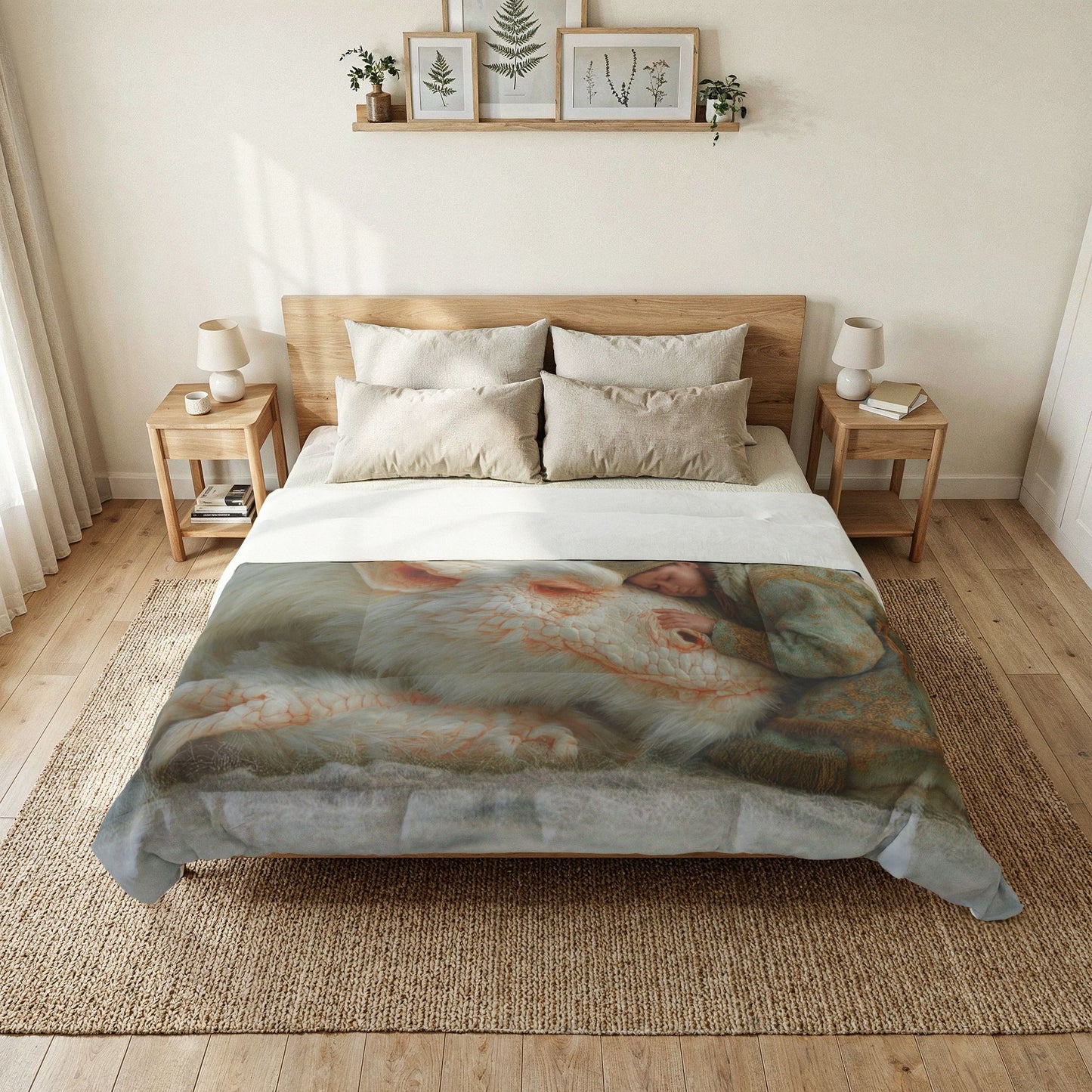 Sleeping Dragon Knight Cotton Comforter – Snowy Guardian Resting Scene