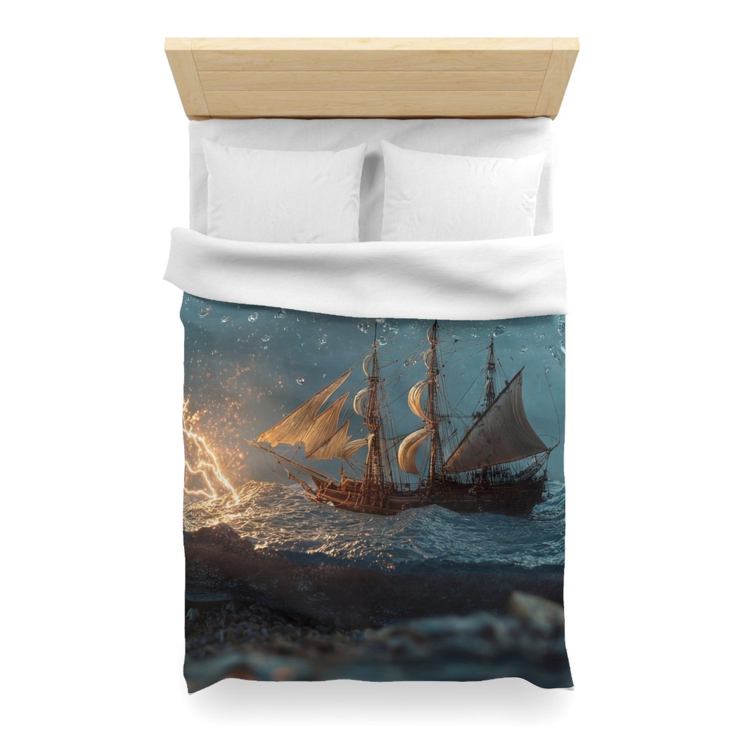 Storm-Sailed Ship in Bottle Microfiber Duvet Cover – Pocketed Ocean Dreamscape