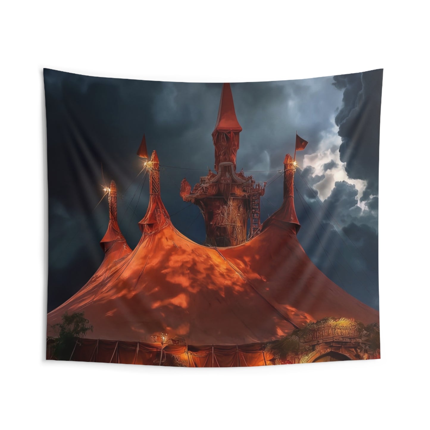 Crimson Circus Tent Wall Tapestry – Night’s Whispering Big Top