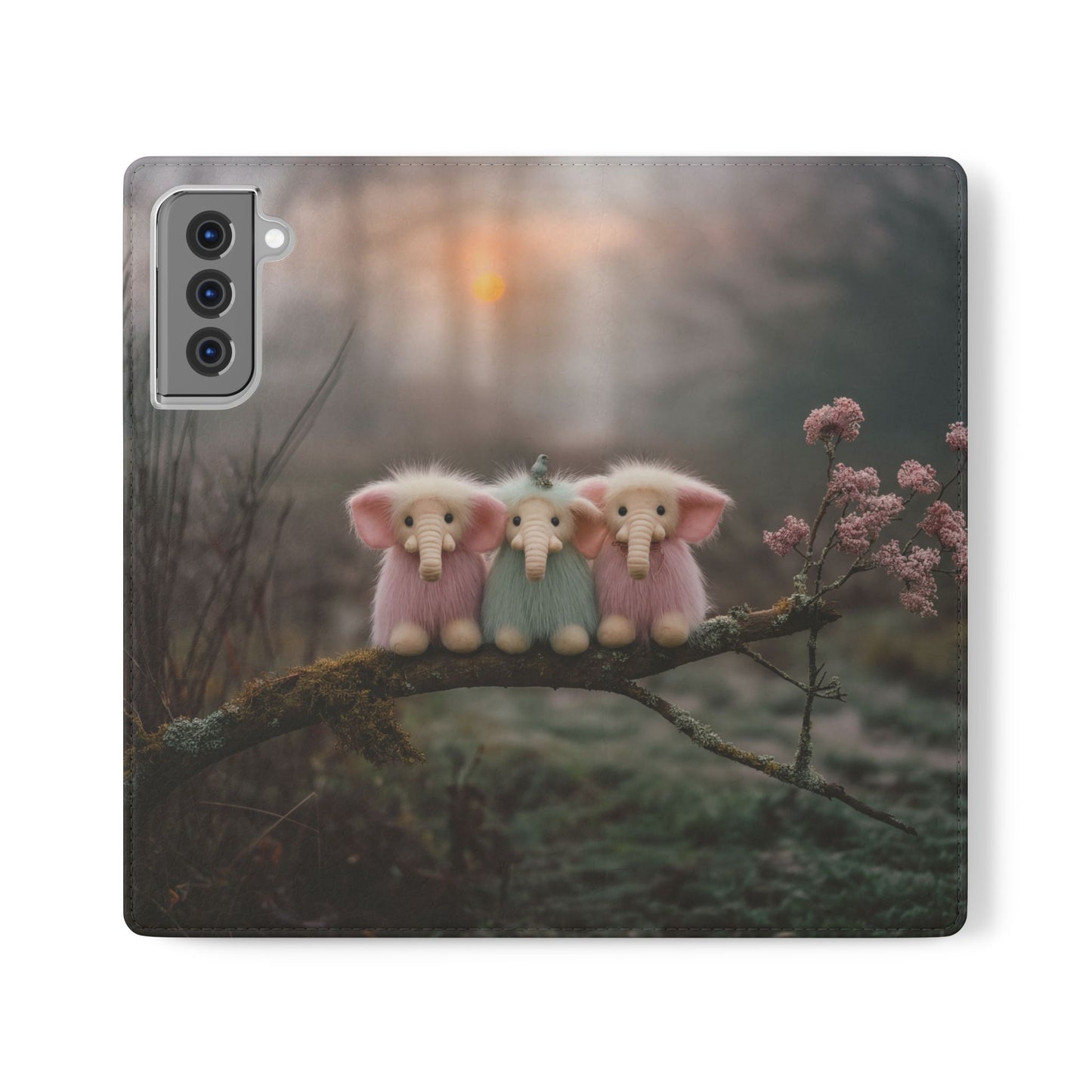 Mossy Branch Elephants Flip Cases – Pastel Fluff Guardians