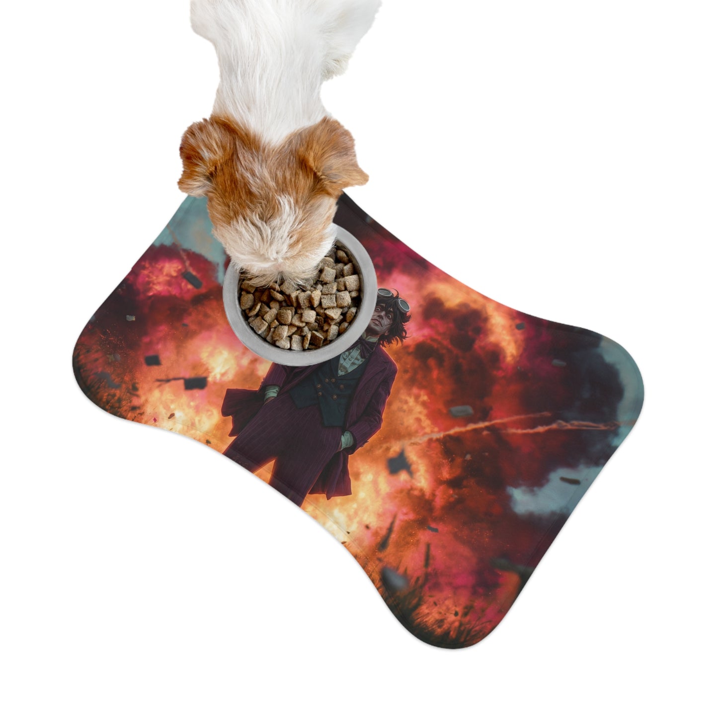 Crimson Explosion Gentleman Pet Feeding Mats – Dapper Chaos in the Grass